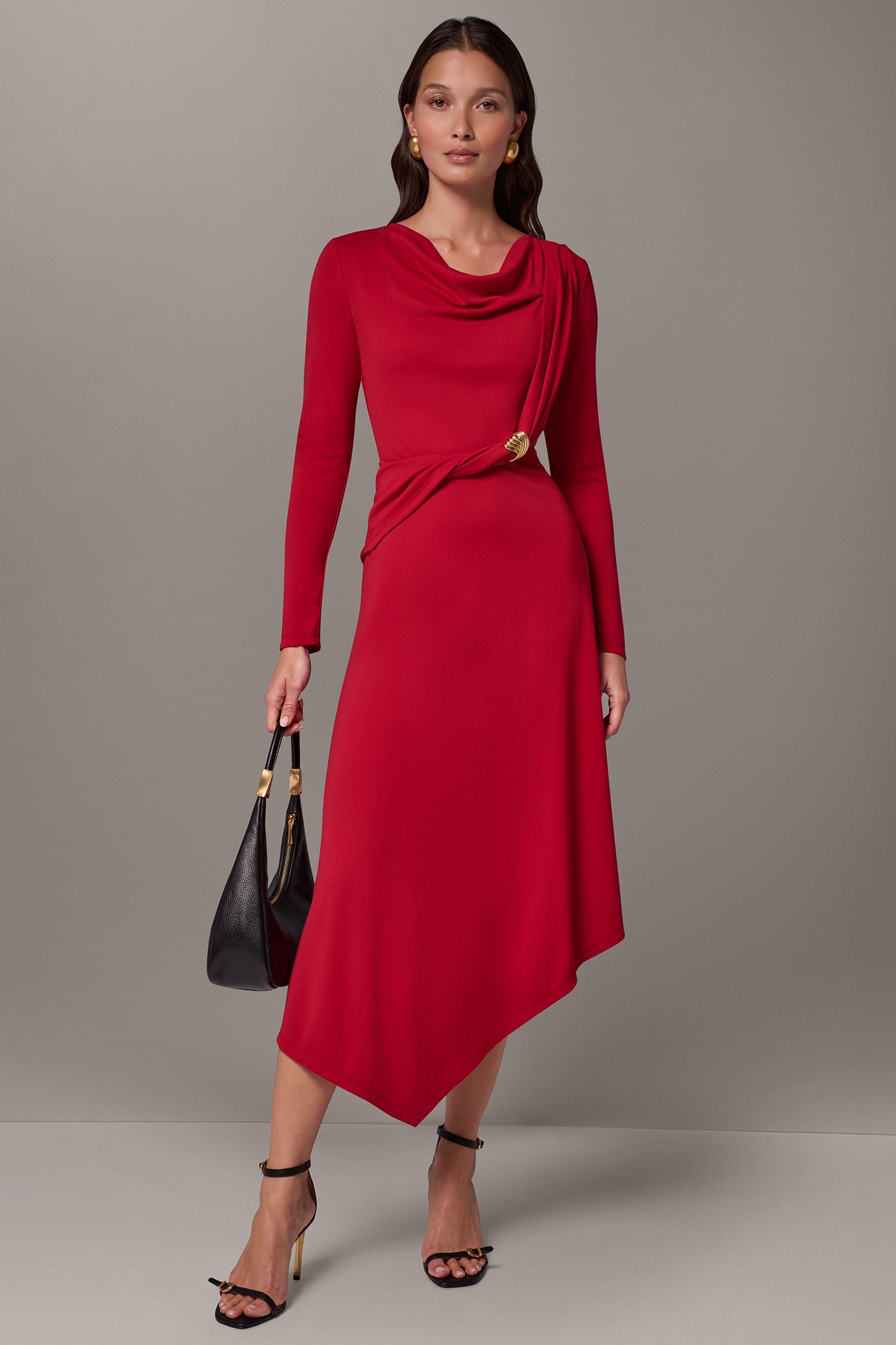 ASYMMETRIC WAIST MIDI DRESS VIEW 1