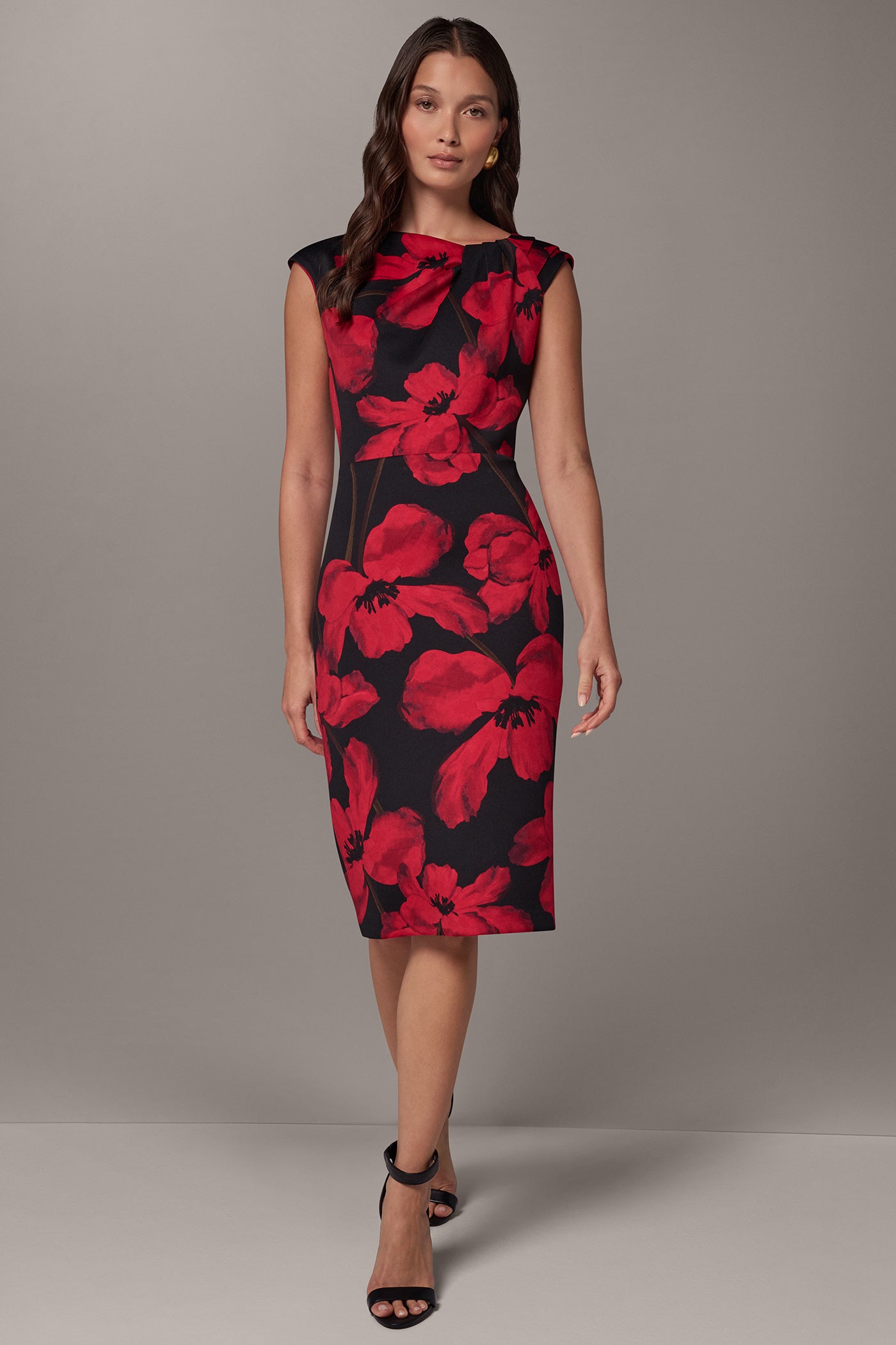 FLORAL ASYMMETRIC NECK SHEATH VIEW 1
