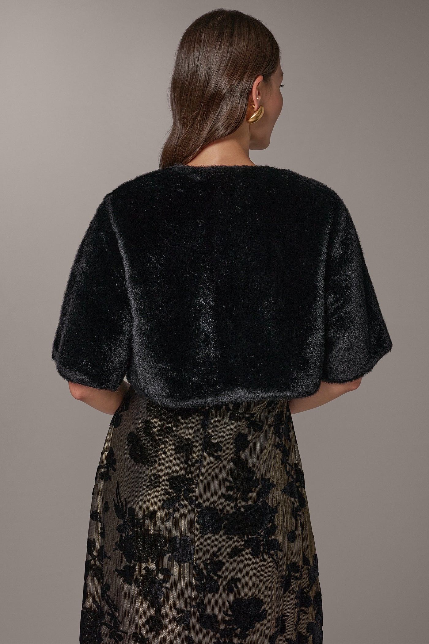 FAUX FUR SATIN LINED SHRUG VIEW 3