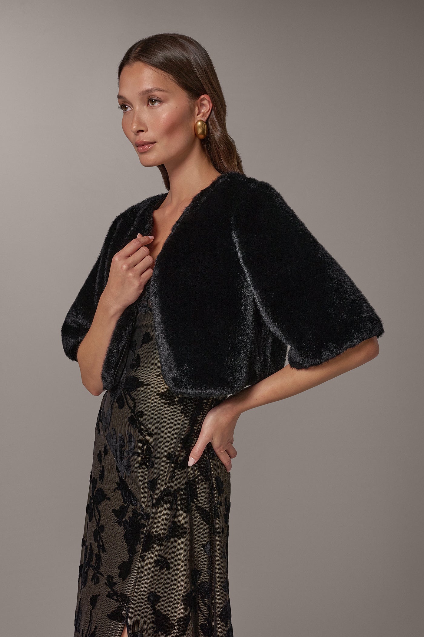 FAUX FUR SATIN LINED SHRUG VIEW 2