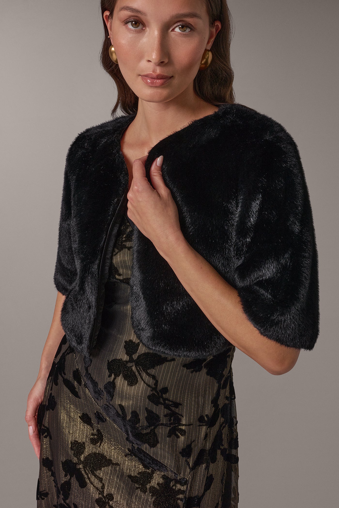 FAUX FUR SATIN LINED SHRUG VIEW 4
