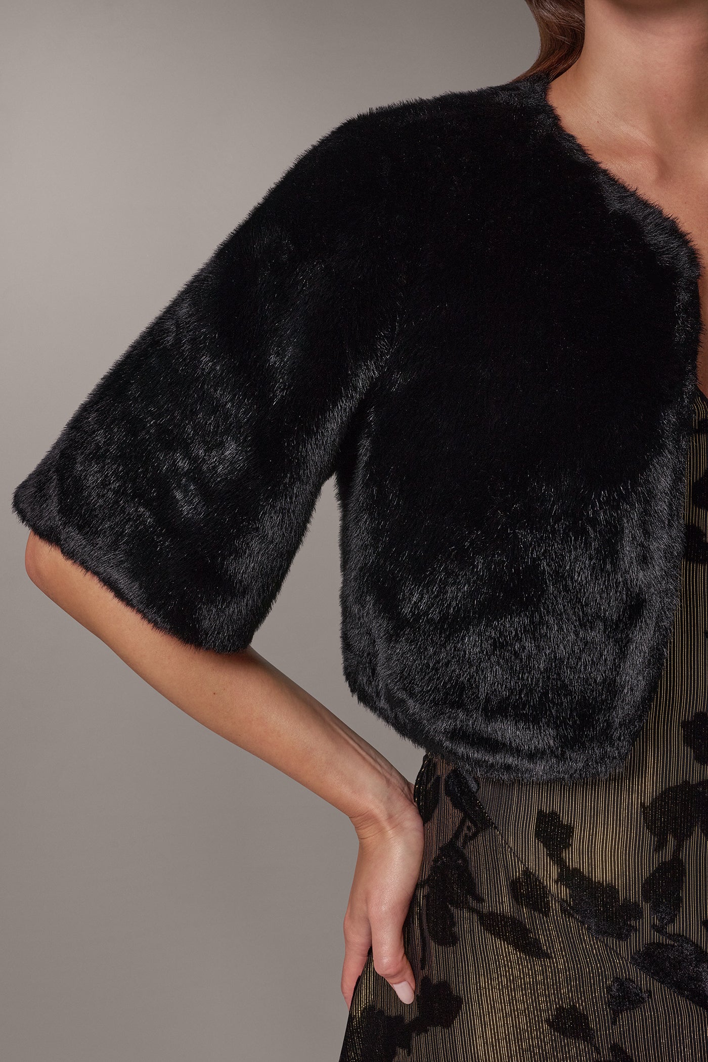 FAUX FUR SATIN LINED SHRUG VIEW 5