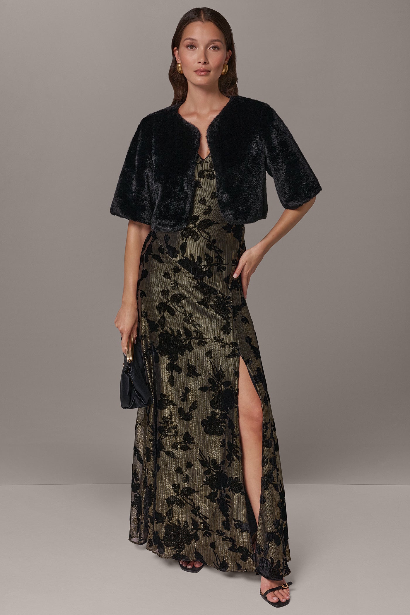 FAUX FUR SATIN LINED SHRUG VIEW 6