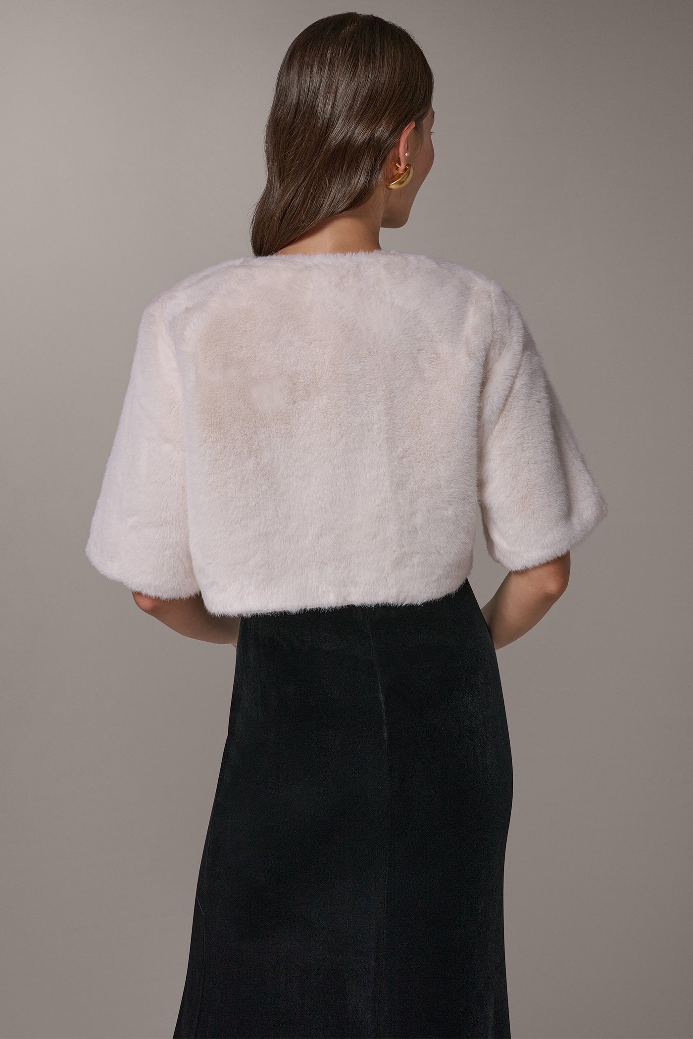 FAUX FUR SATIN LINED SHRUG VIEW 3