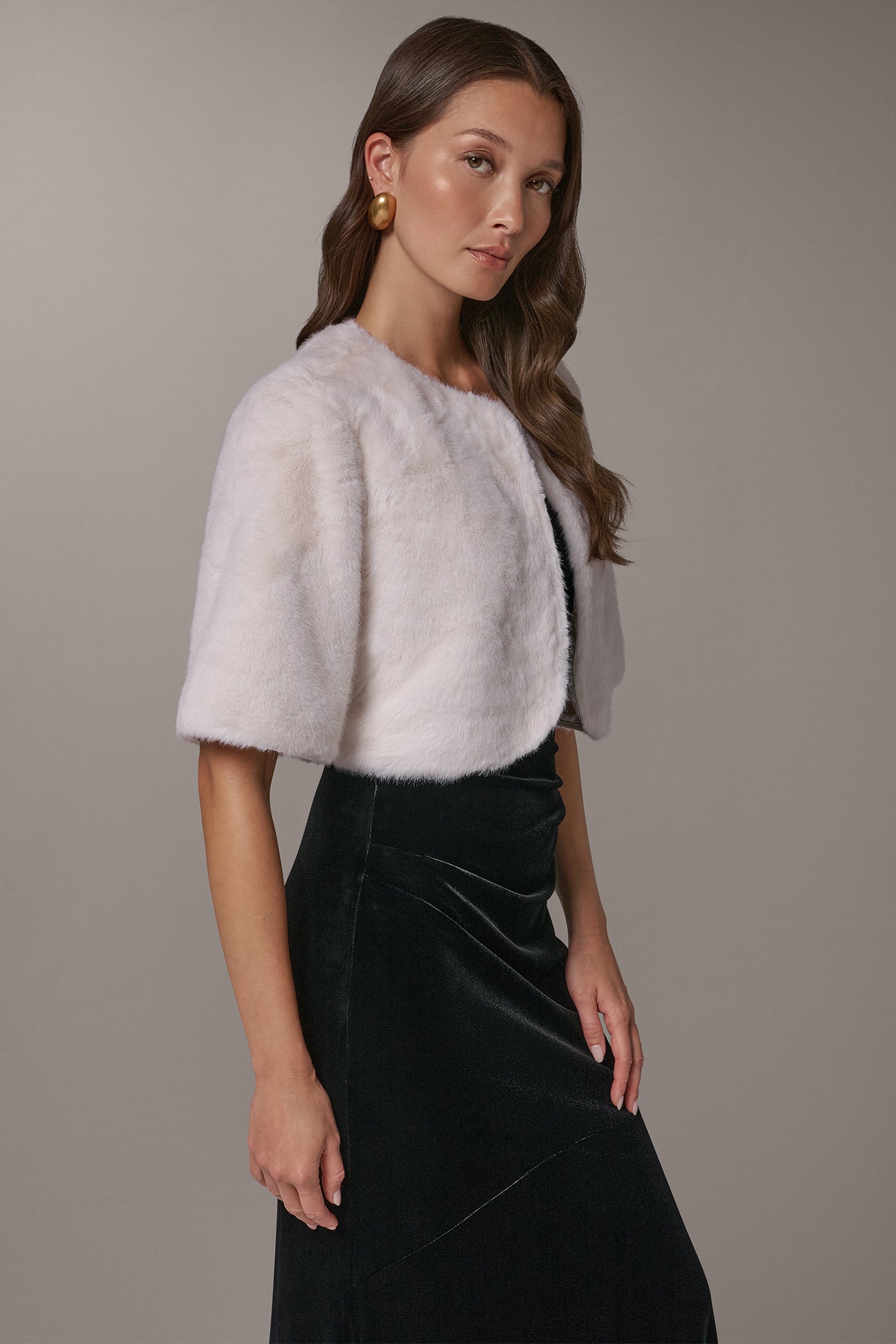 FAUX FUR SATIN LINED SHRUG VIEW 2