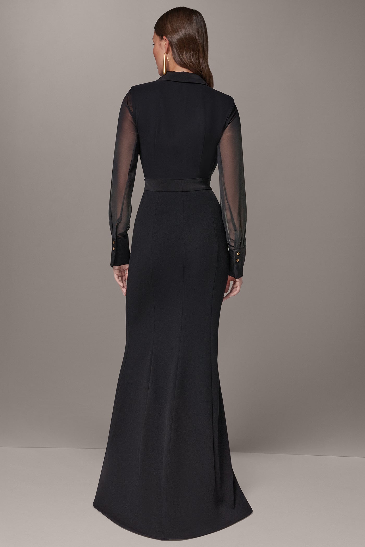 WRAP-EFFECT MIXED MEDIA TRUMPET GOWN VIEW 3
