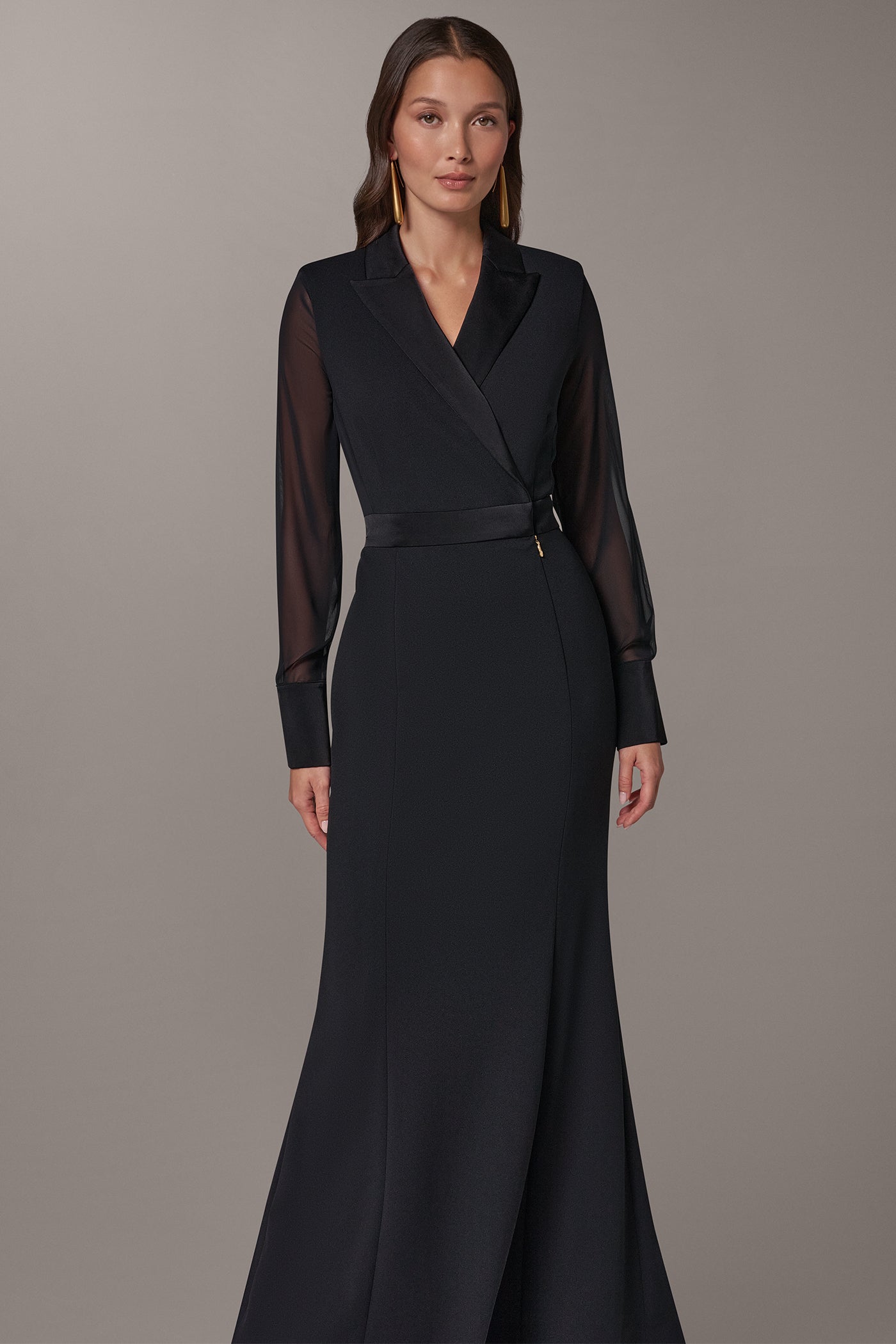 WRAP-EFFECT MIXED MEDIA TRUMPET GOWN VIEW 8