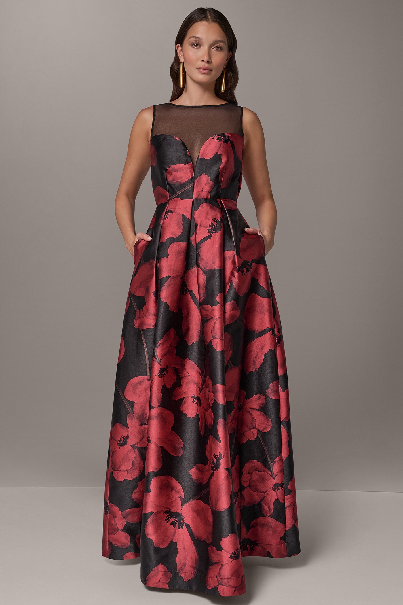 ILLUSION MIKADO FLORAL GOWN VIEW 1