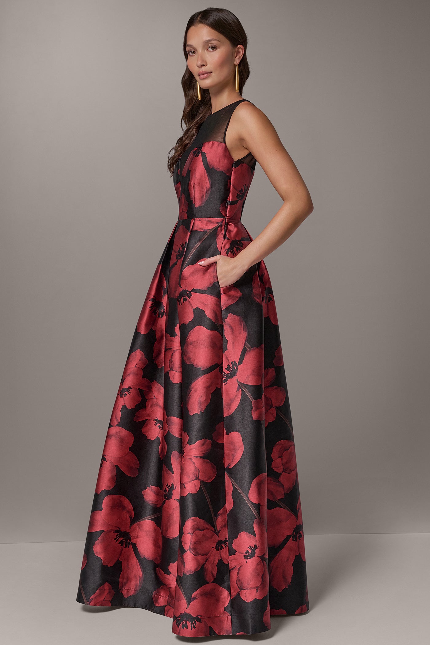ILLUSION MIKADO FLORAL GOWN VIEW 9