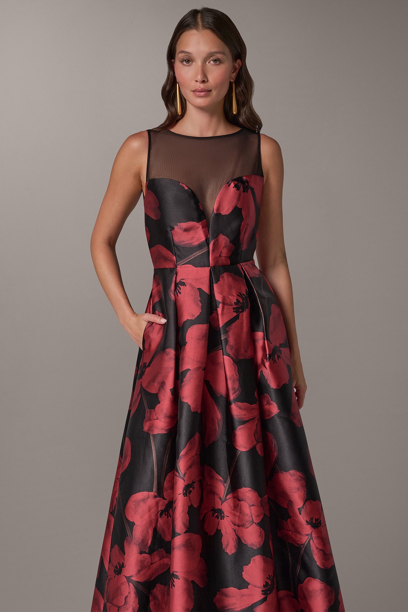 ILLUSION MIKADO FLORAL GOWN VIEW 2