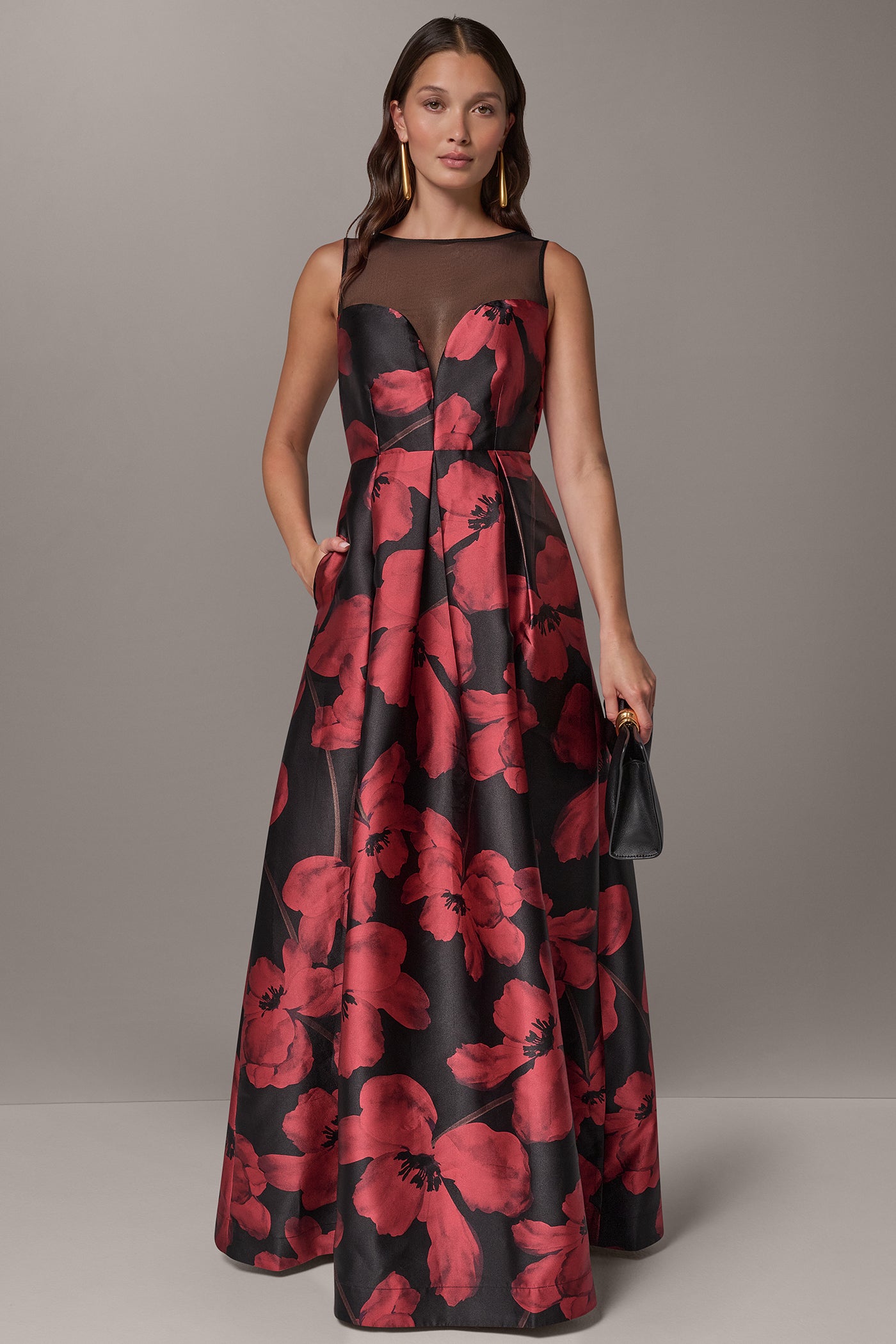 ILLUSION MIKADO FLORAL GOWN VIEW 6