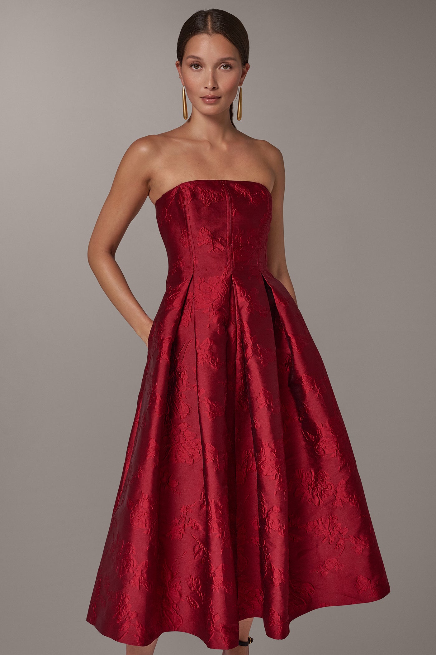 STRAPLESS BROCADE DRESS VIEW 6
