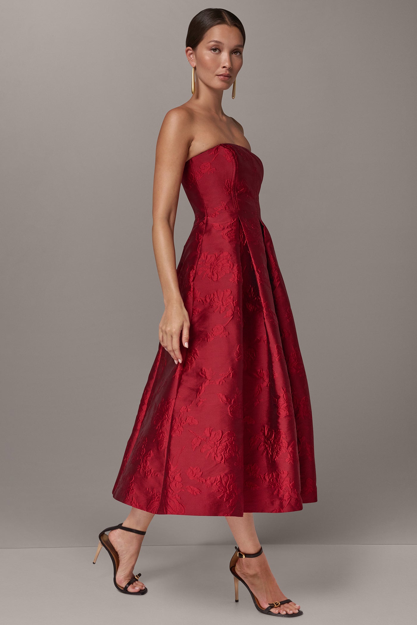 STRAPLESS BROCADE DRESS VIEW 3