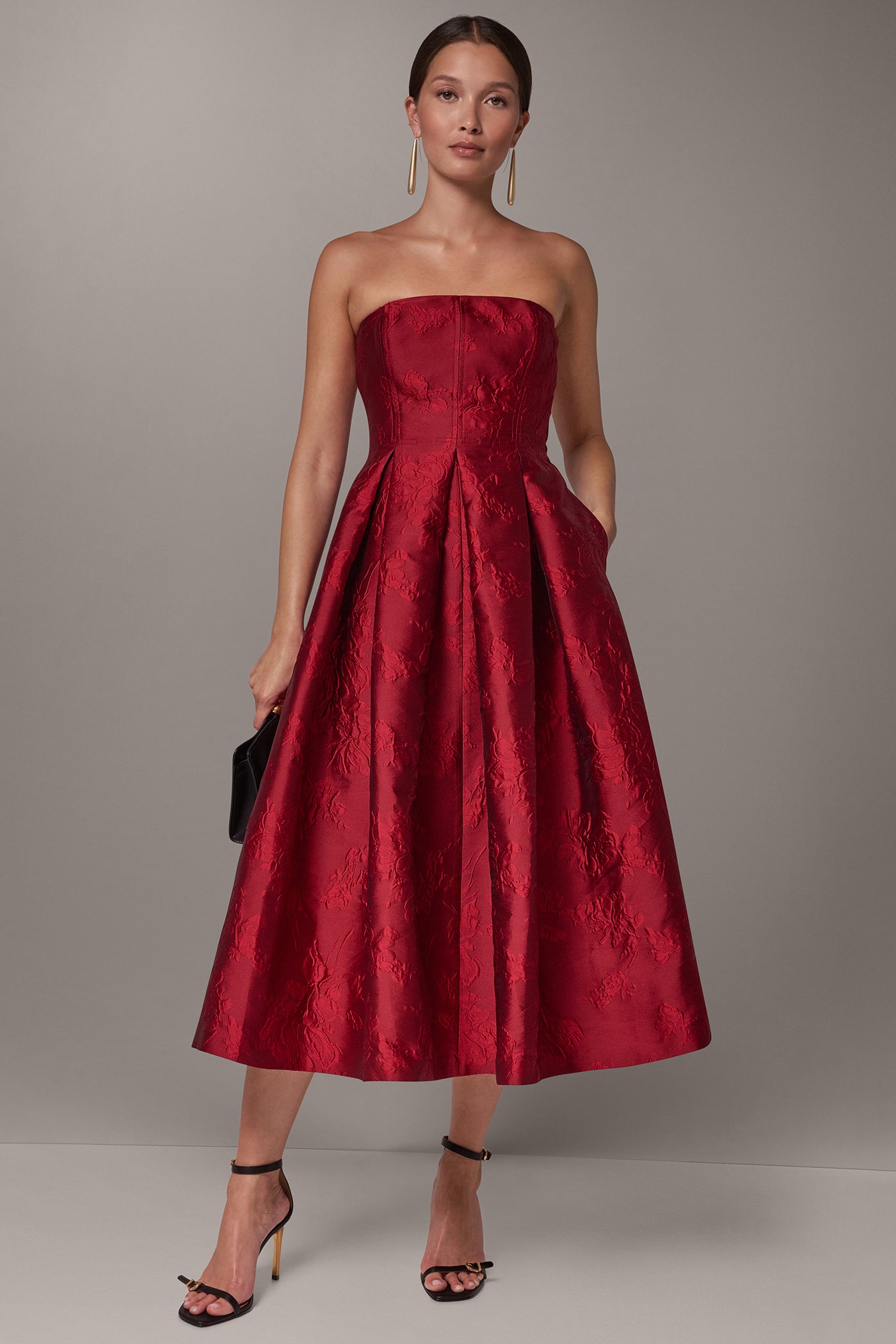 STRAPLESS BROCADE DRESS VIEW 1