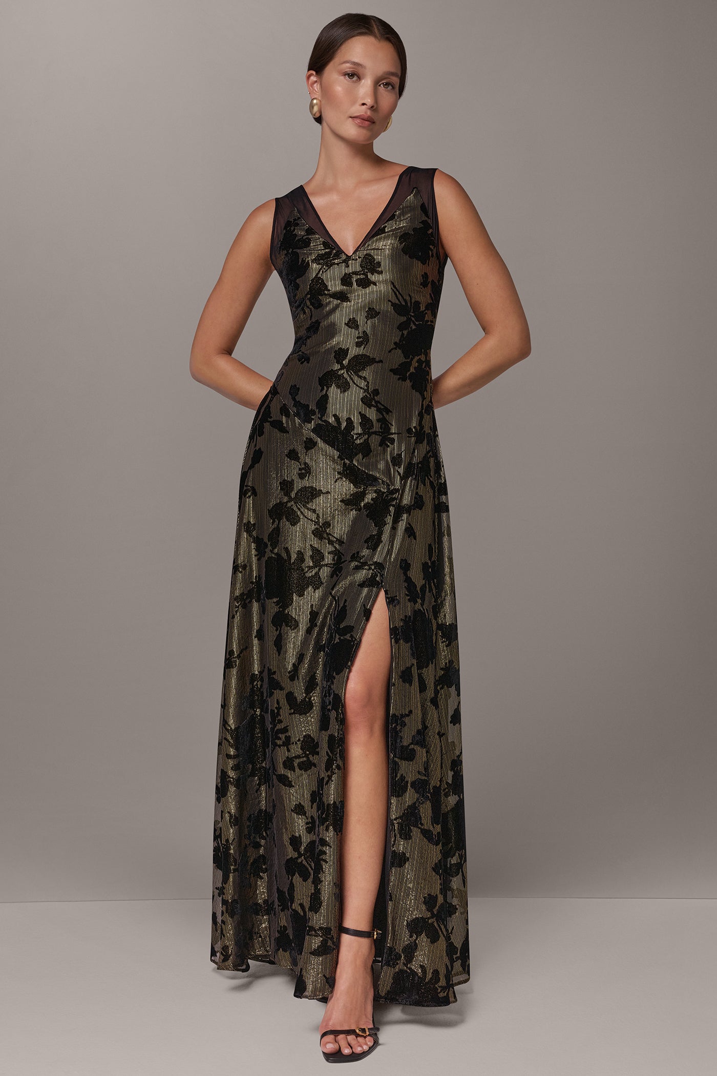FLORAL BURNOUT VELVET MAXI DRESS VIEW 1