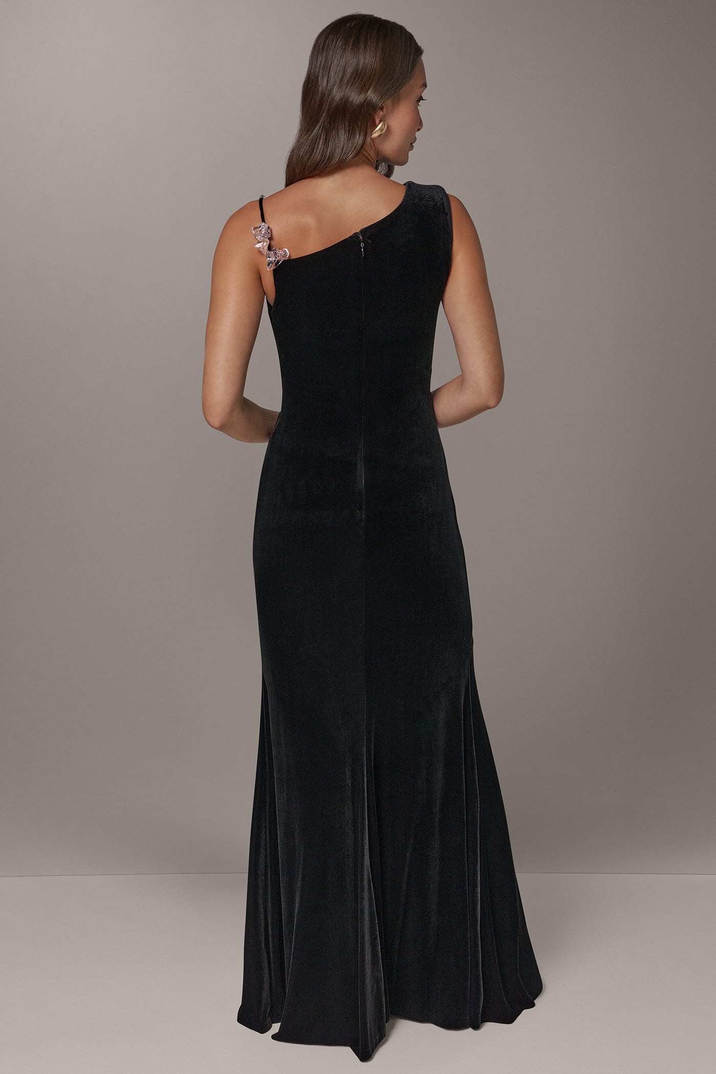 VELVET ASYMMETRIC TRUMPET GOWN VIEW 3