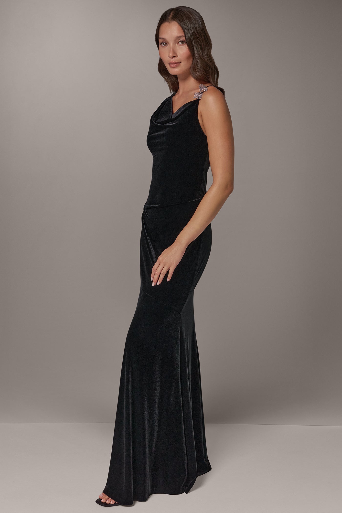 VELVET ASYMMETRIC TRUMPET GOWN VIEW 4