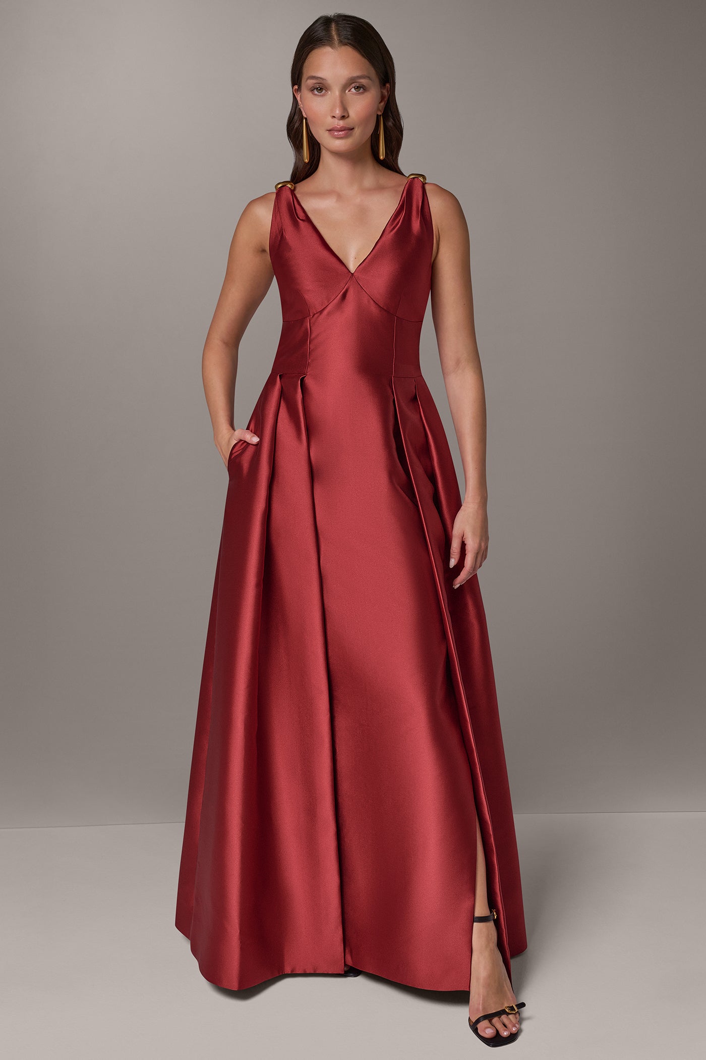 MIKADO FIT AND FLARE GOWN VIEW 1