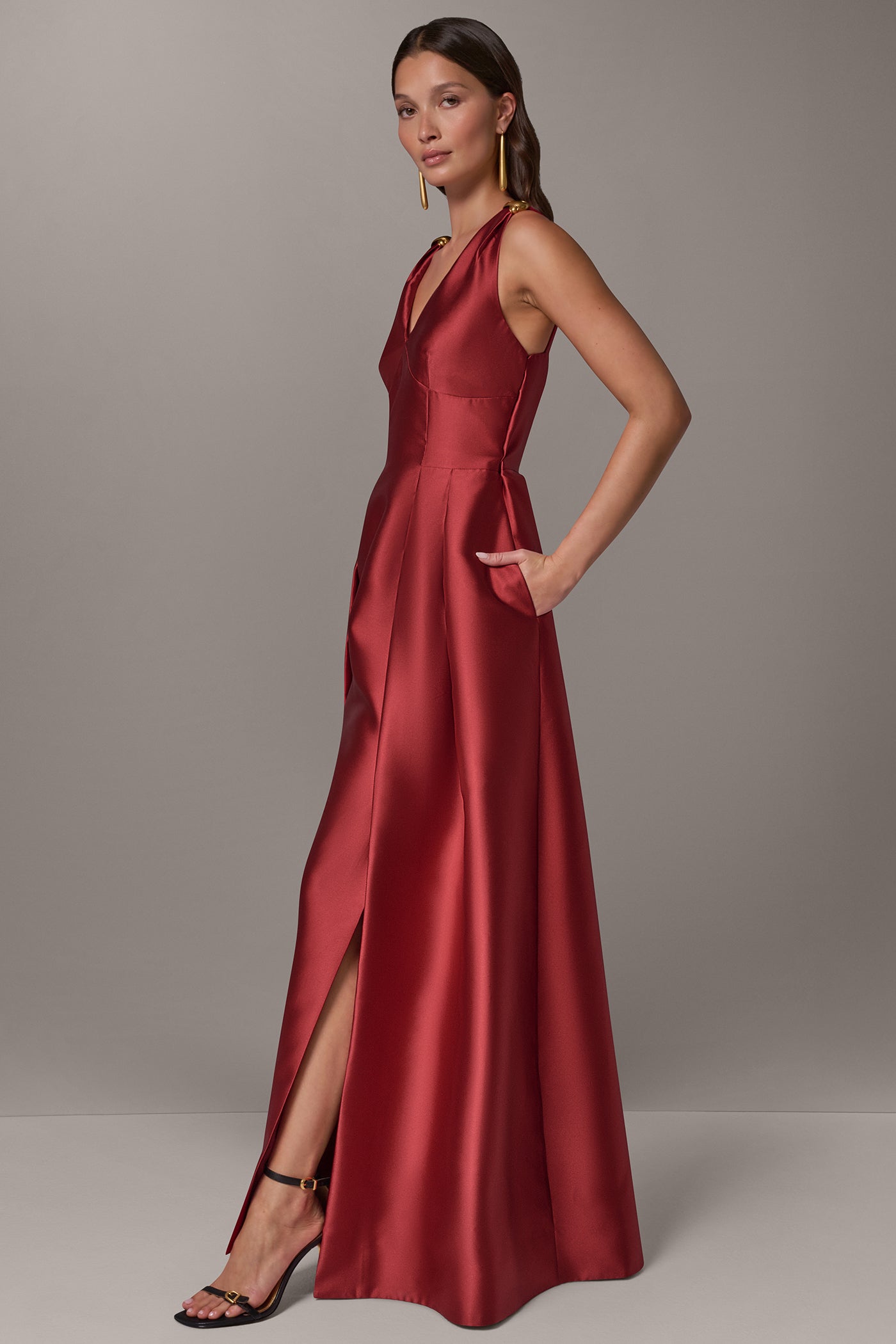 MIKADO FIT AND FLARE GOWN VIEW 2