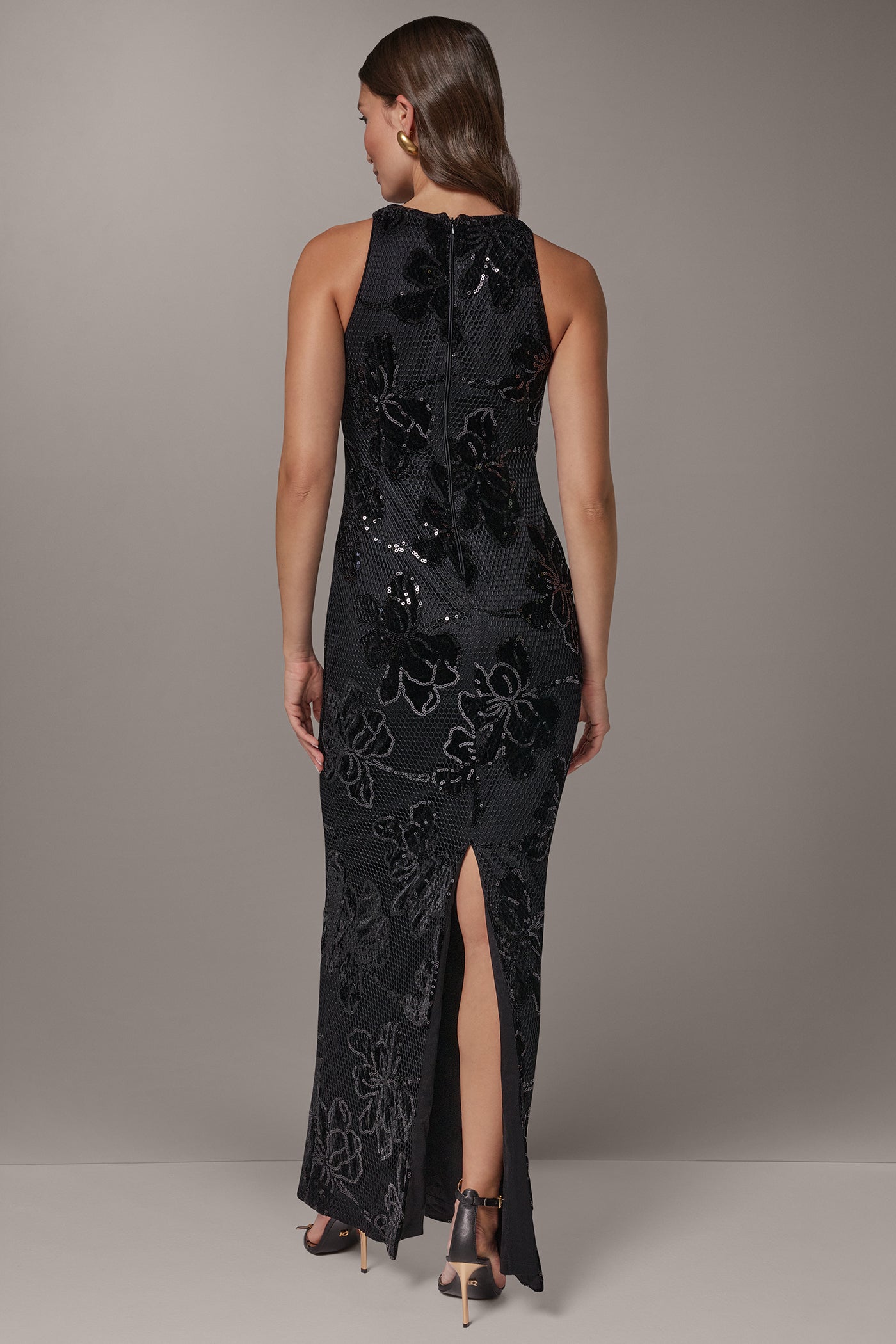 SEQUIN FLORAL VELVET MAXI DRESS VIEW 3
