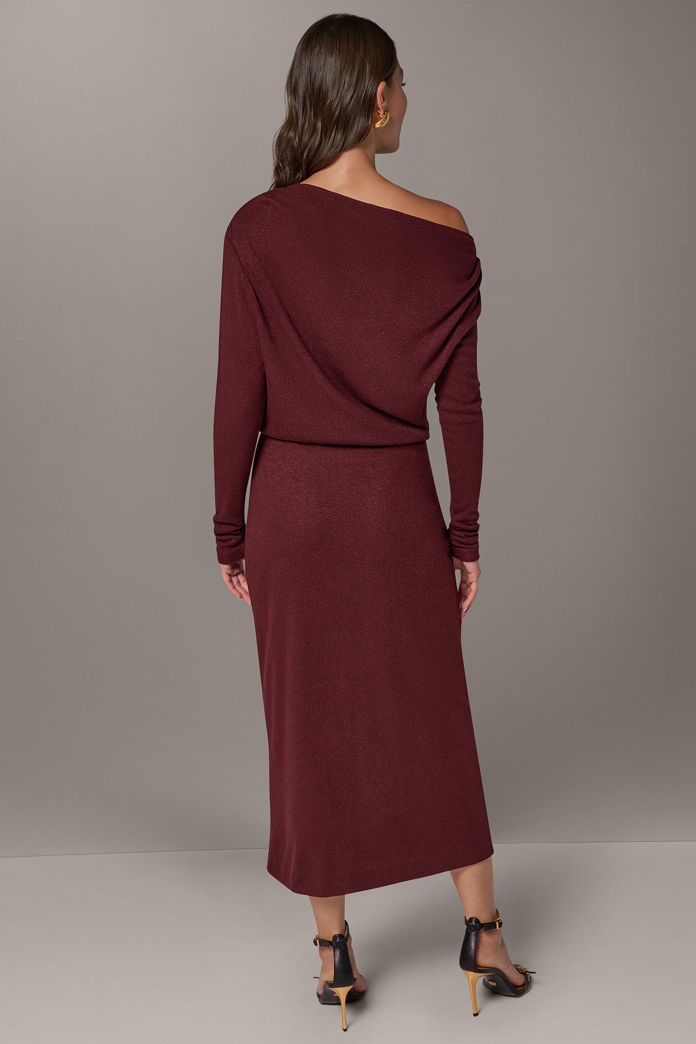 ASYMMETRIC NECK MIDI SWEATER DRESS VIEW 3