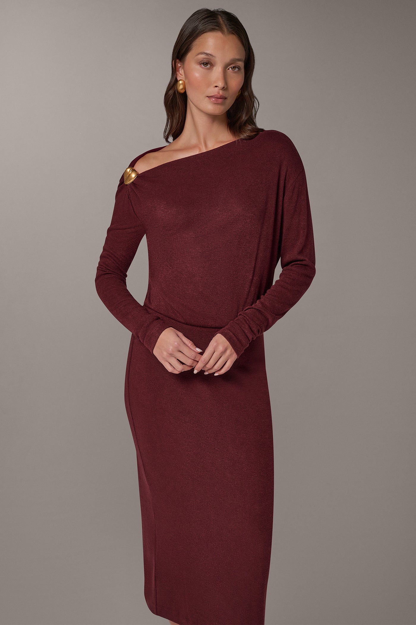 ASYMMETRIC NECK MIDI SWEATER DRESS VIEW 7