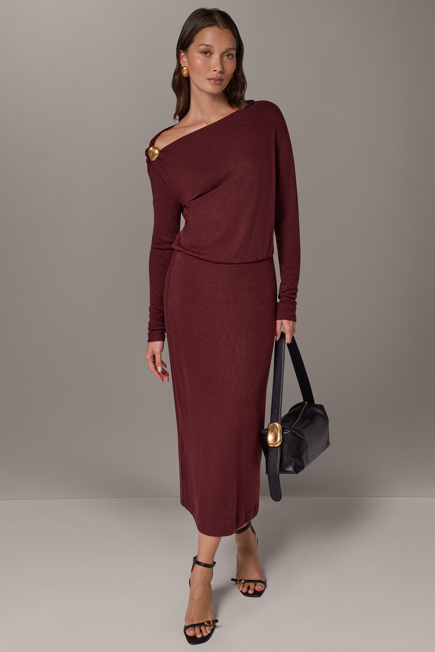 ASYMMETRIC NECK MIDI SWEATER DRESS VIEW 5