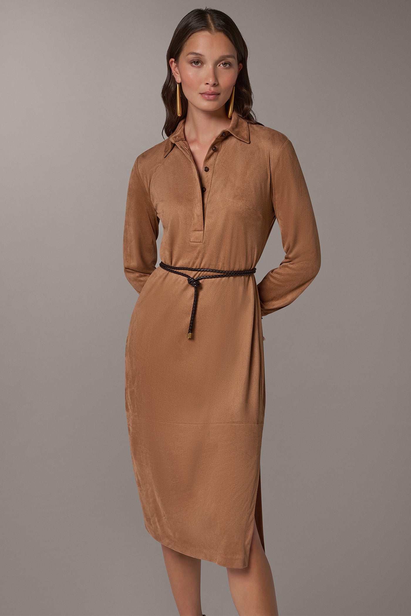 HALF BUTTON MIDI SHIRT DRESS VIEW 2