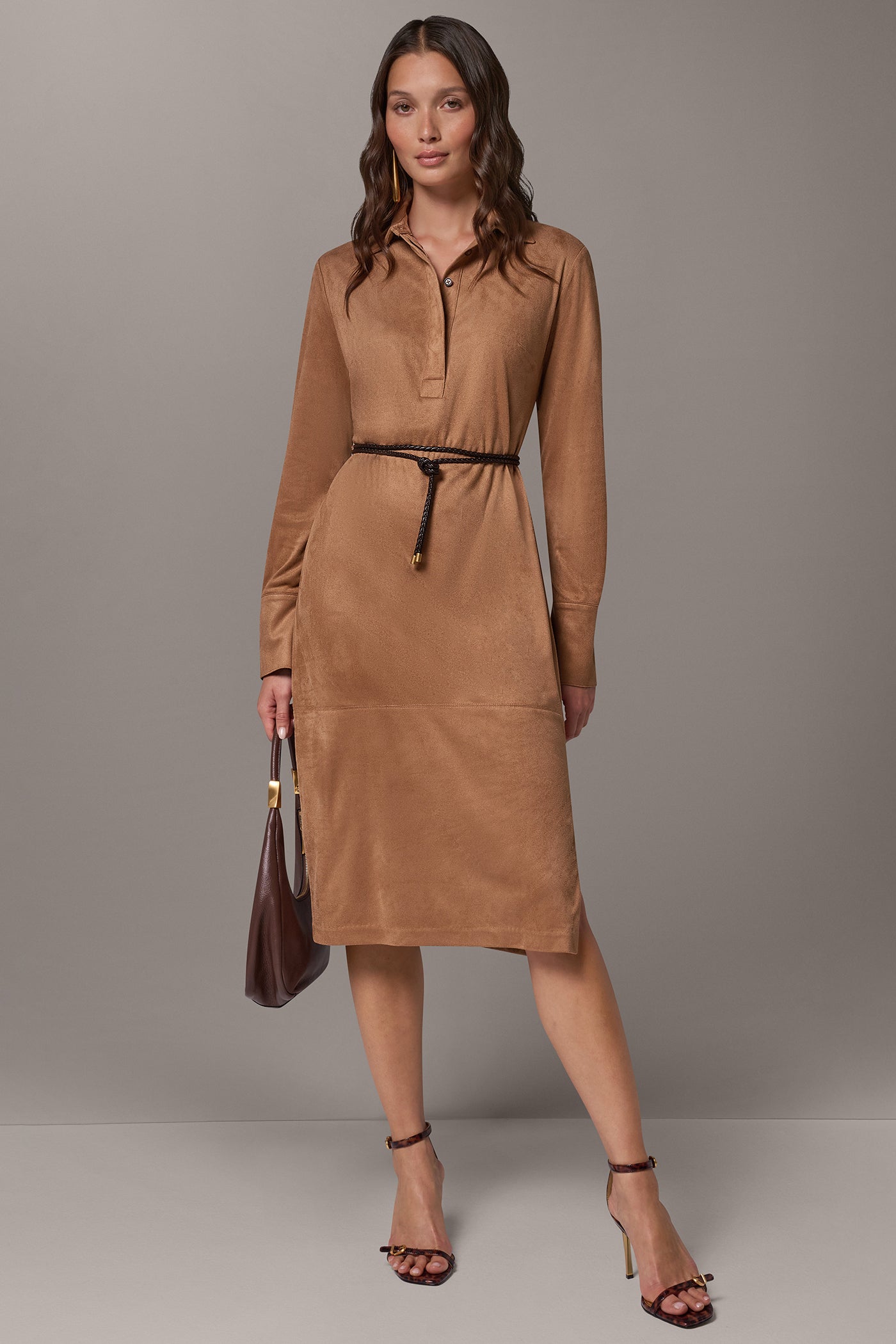 HALF BUTTON MIDI SHIRT DRESS VIEW 1