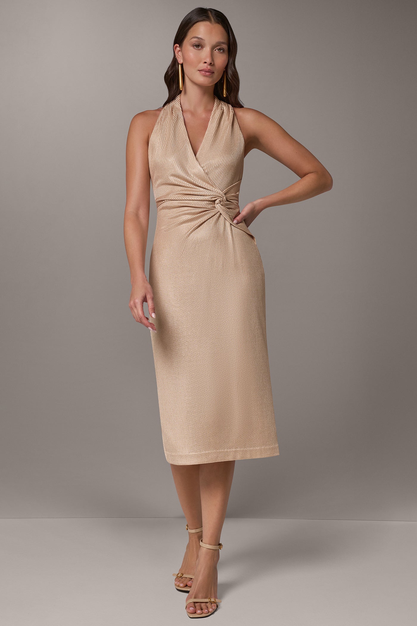 TWIST WAIST MIDI HALTER DRESS VIEW 1