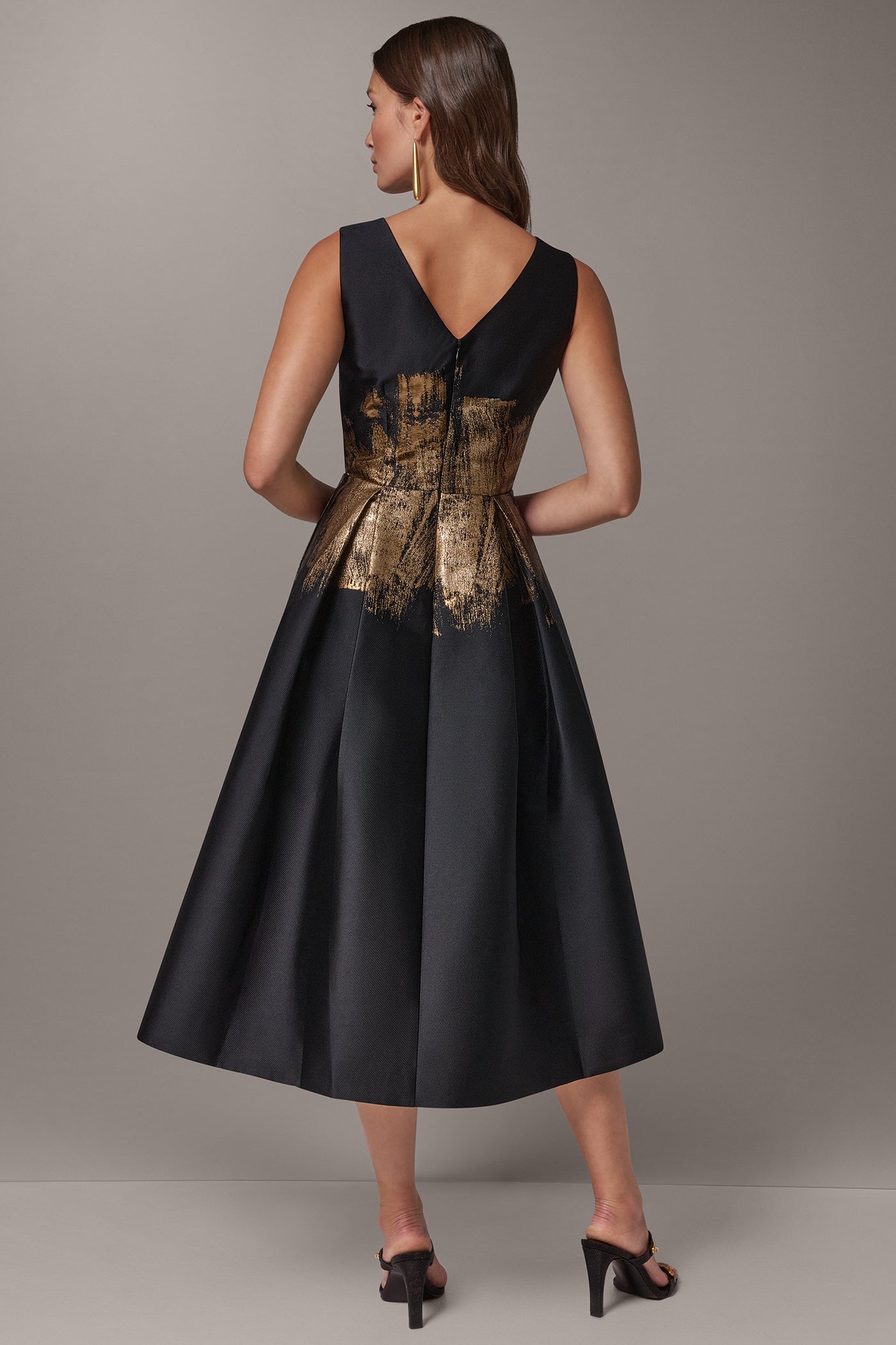 FLORAL METALLIC BRUSHSTOKE MIDI DRESS VIEW 3