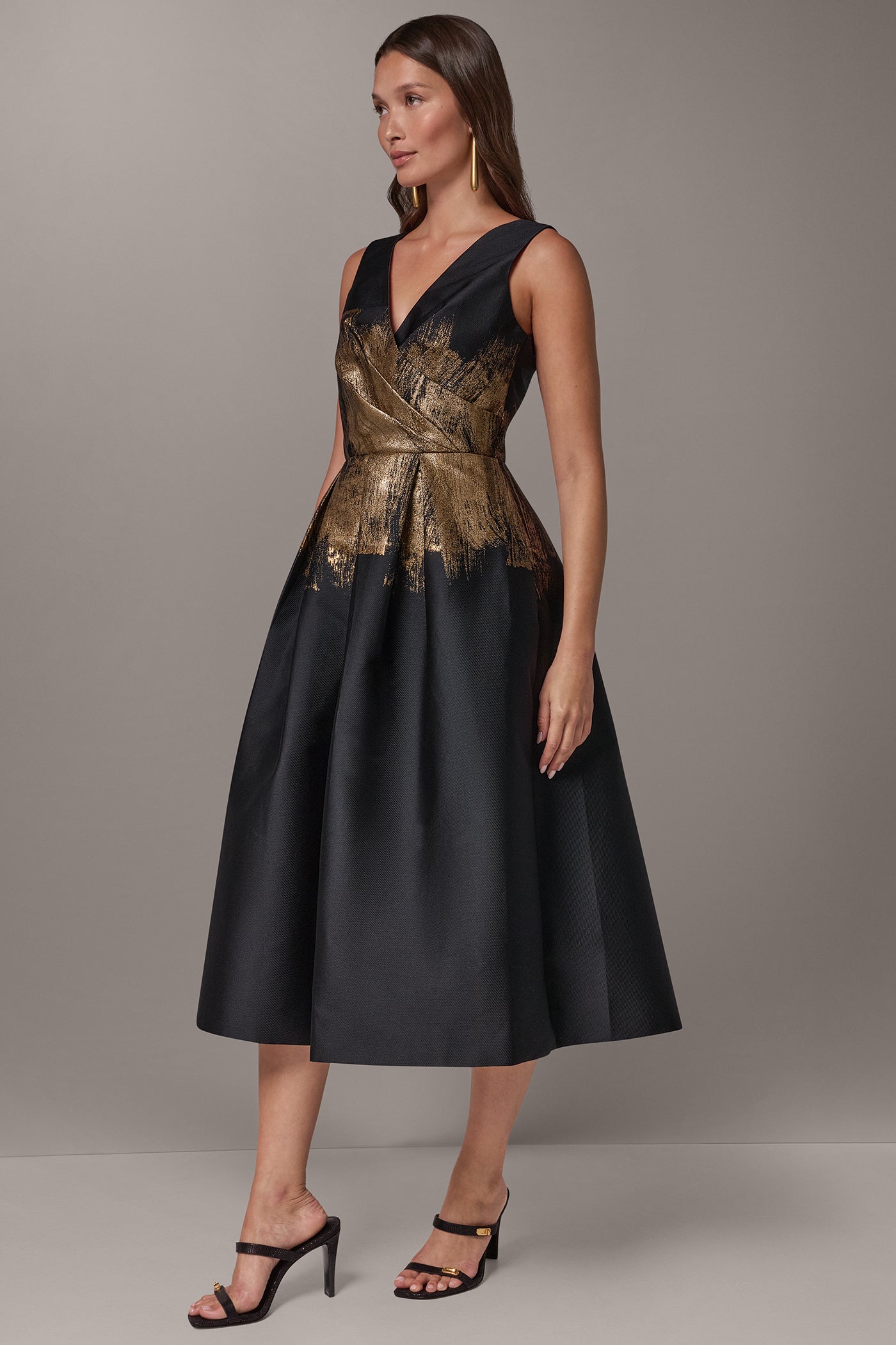FLORAL METALLIC BRUSHSTOKE MIDI DRESS VIEW 2