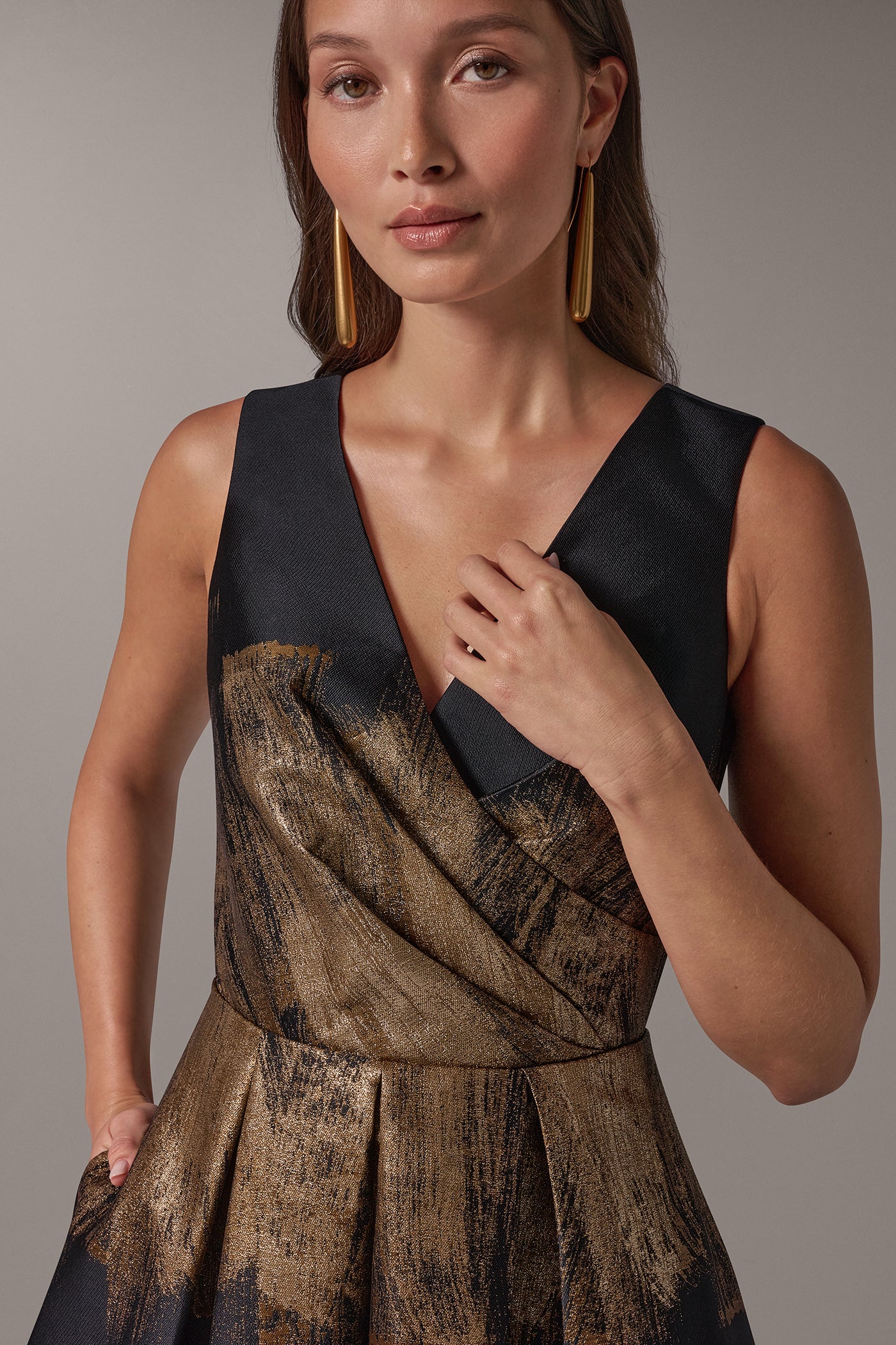 FLORAL METALLIC BRUSHSTOKE MIDI DRESS VIEW 5