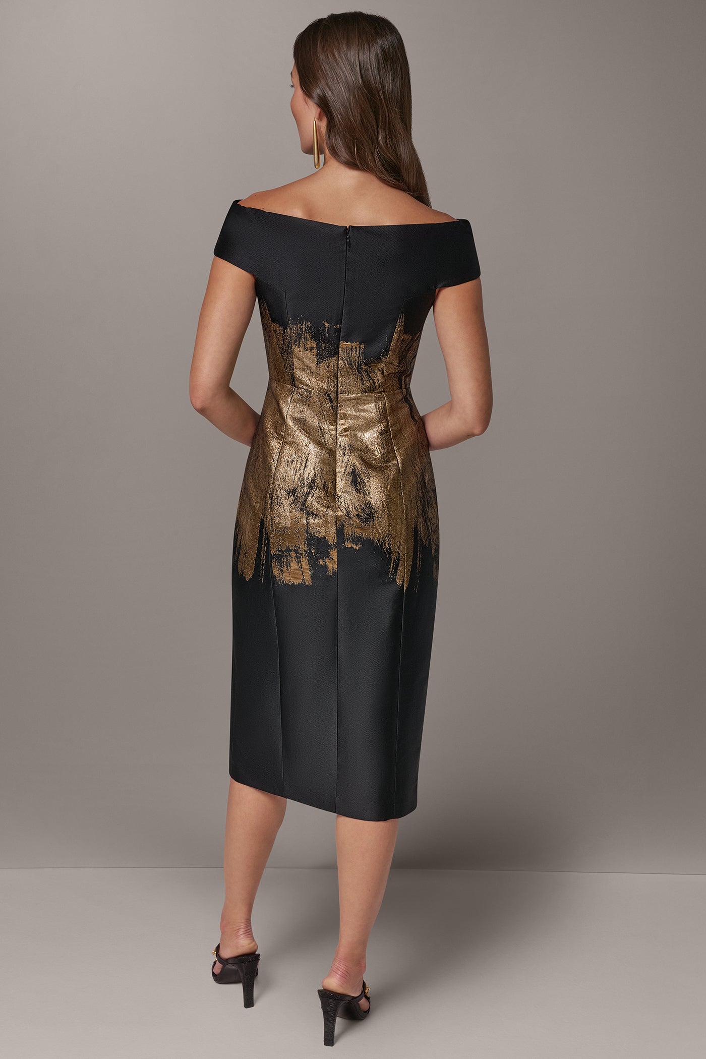 OFF THE SHOULDER BRUSHSTROKE MIDI SHEATH VIEW 3