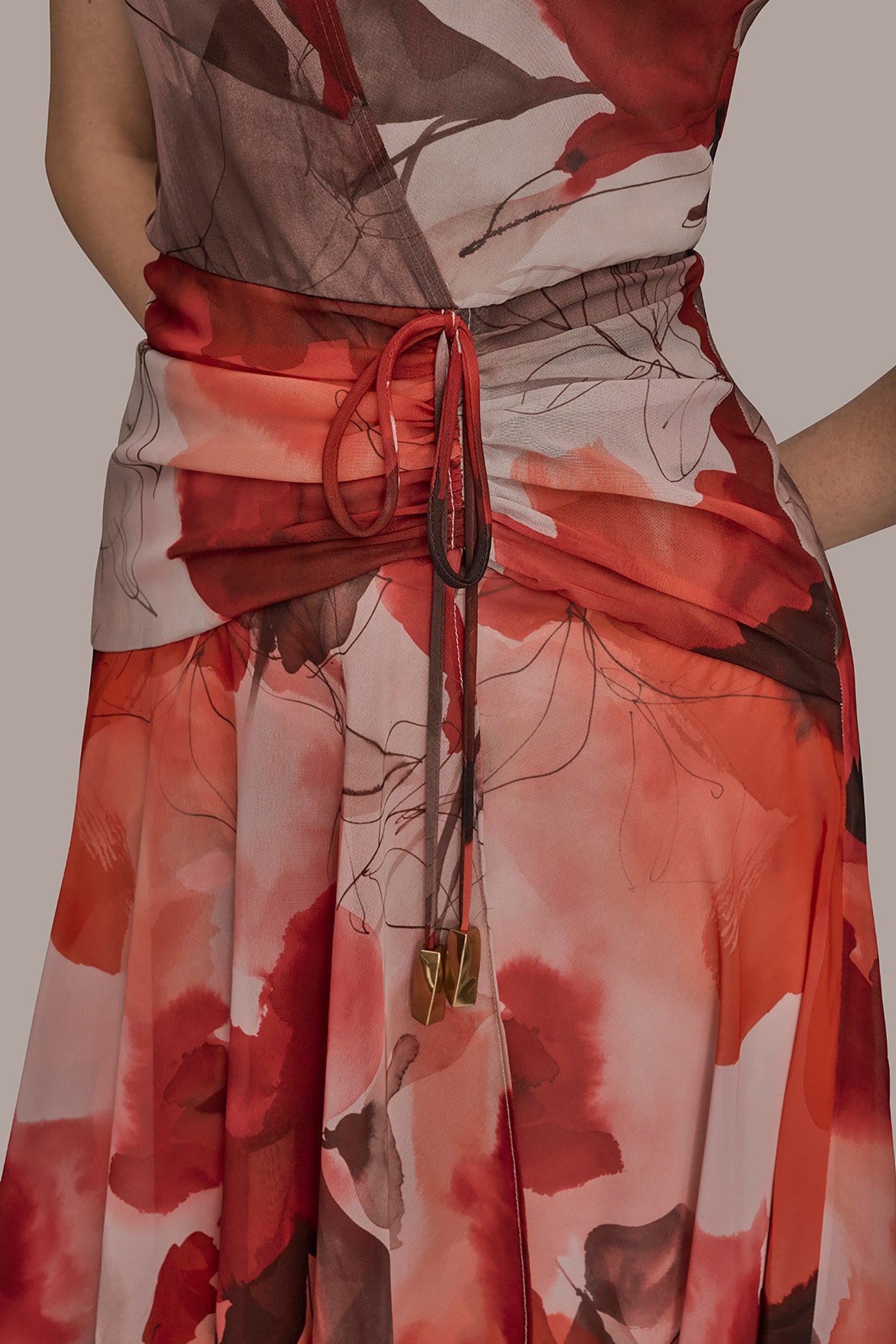 SLEEVELESS FLORAL FAUX WRAP A LINE MIDI VIEW 5 | Event Dressing