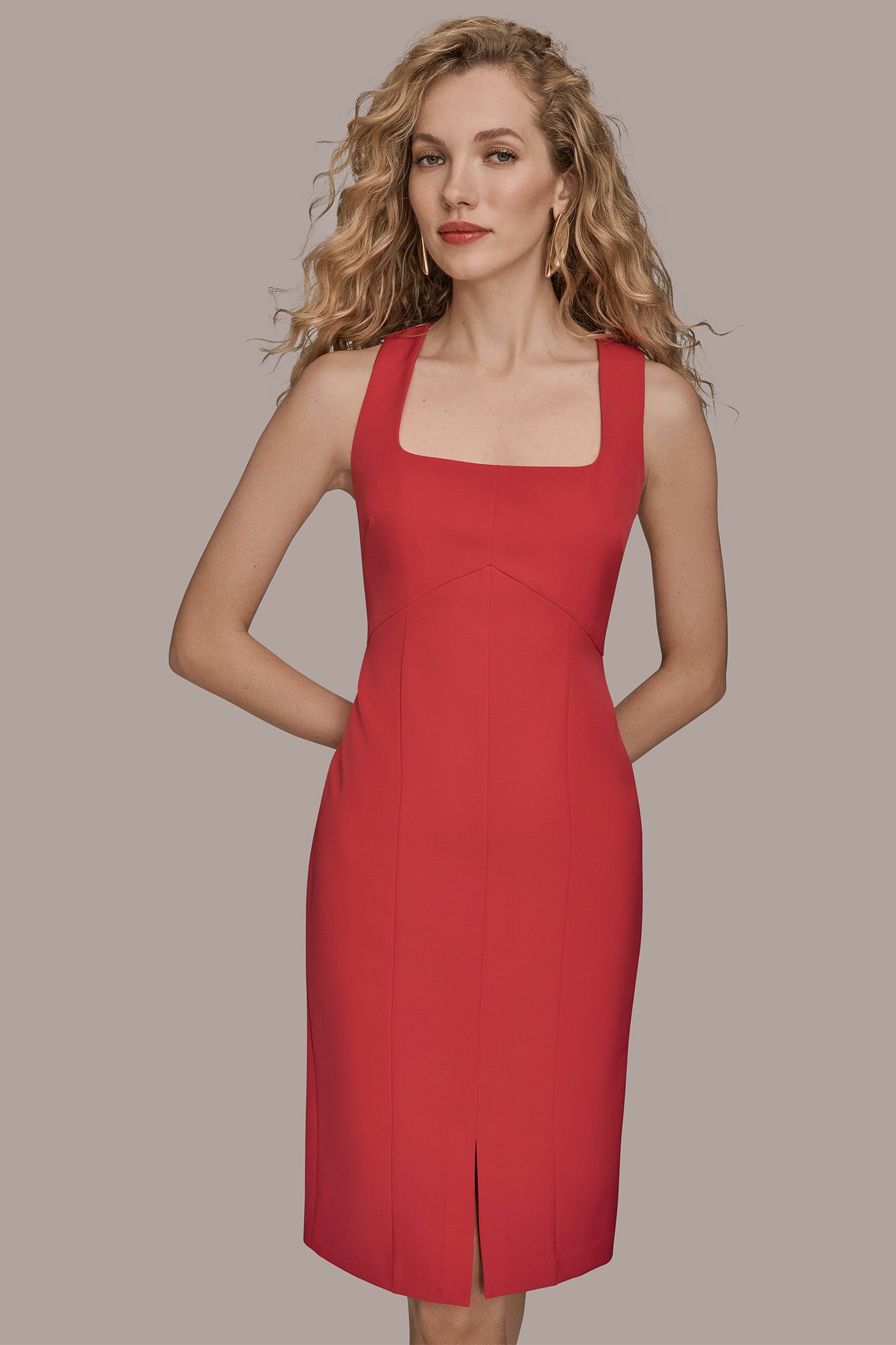 SLEEVELESS SQUARE NECK MIDI SHEATH VIEW 6 | Office to Evening Dresses