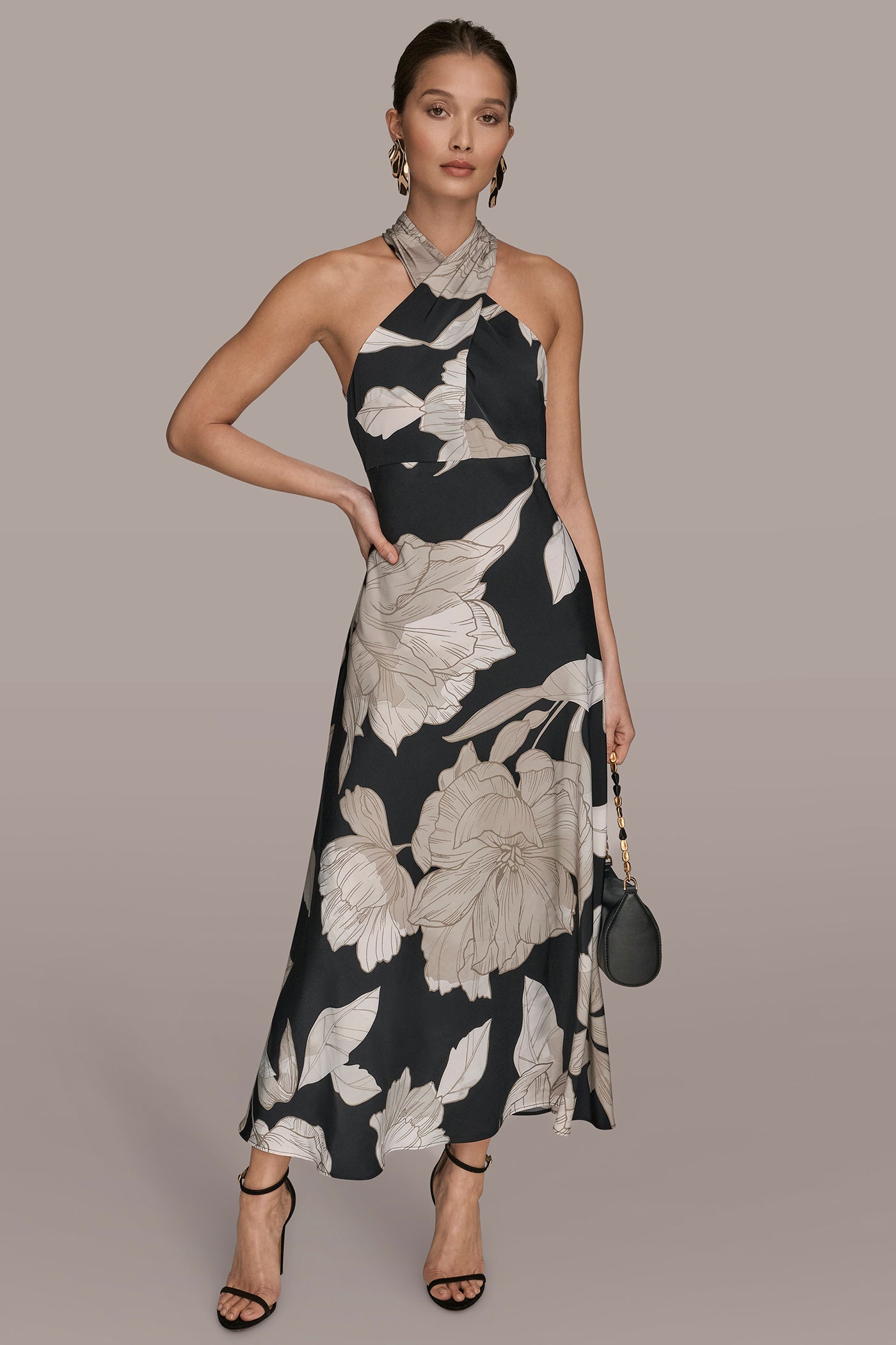SLEEVELESS FLORAL HALTER A LINE MIDI DRESS VIEW 6 | Event Dressing