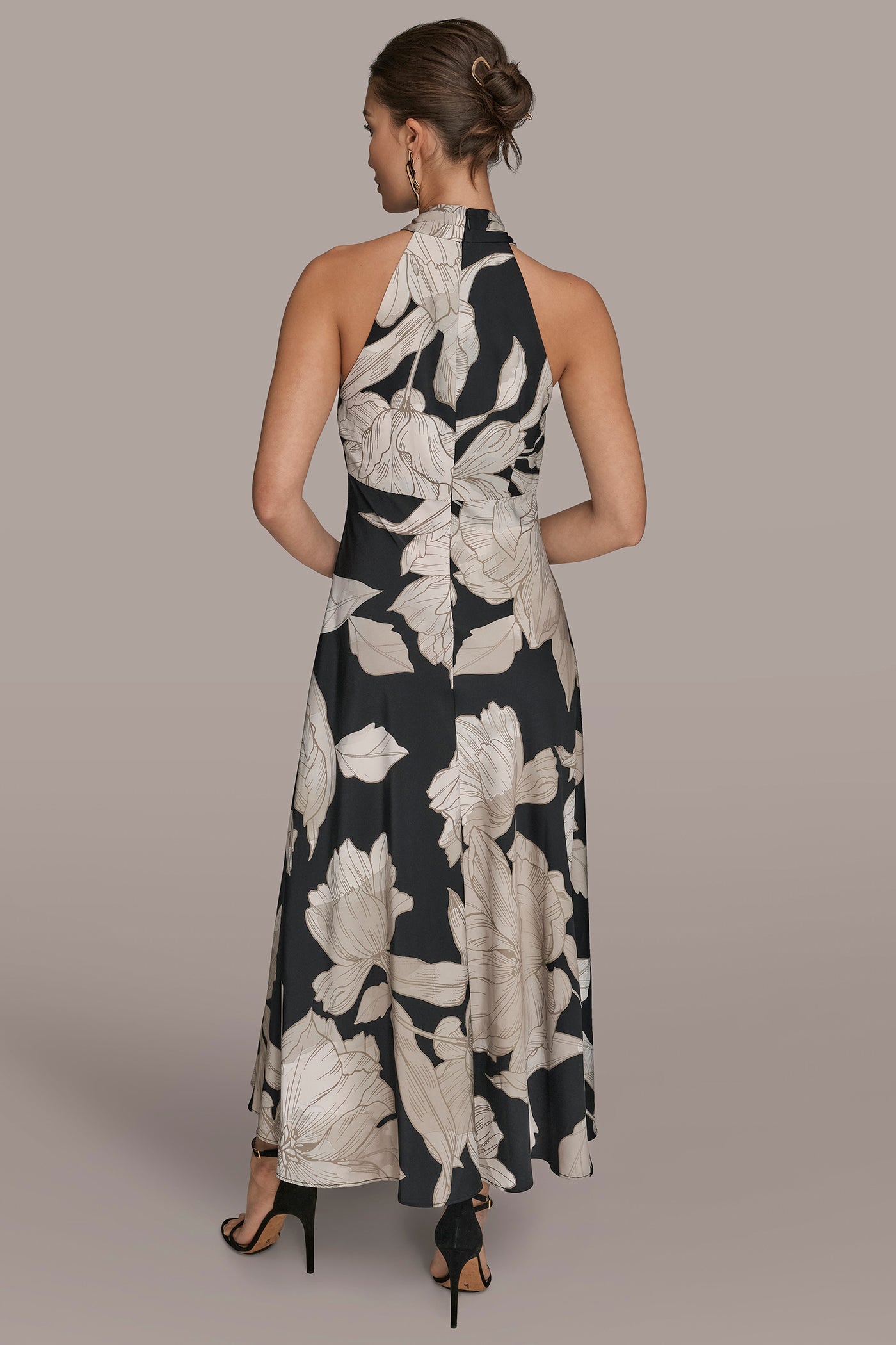 SLEEVELESS FLORAL HALTER A LINE MIDI DRESS VIEW 3 | Event Dressing