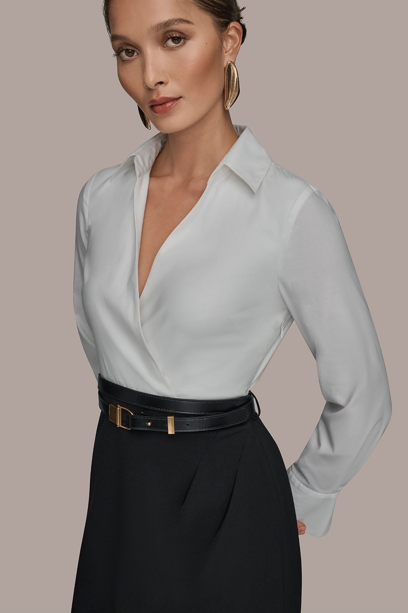 LONG-SLEEVE WRAP-EFFECT MIDI SHIRT DRESS VIEW 4 | New clothing