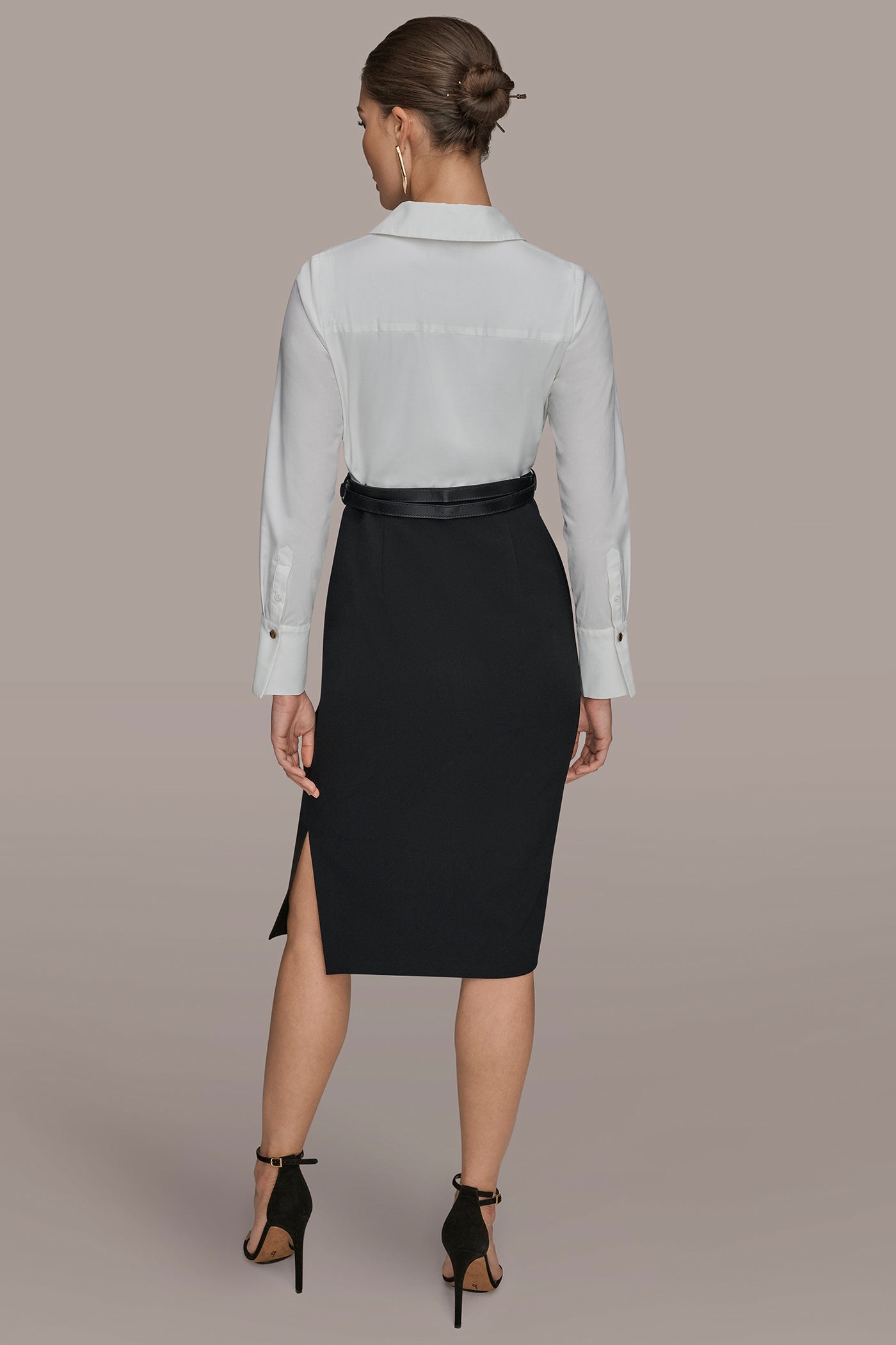 LONG-SLEEVE WRAP-EFFECT MIDI SHIRT DRESS | View 2 | New clothing