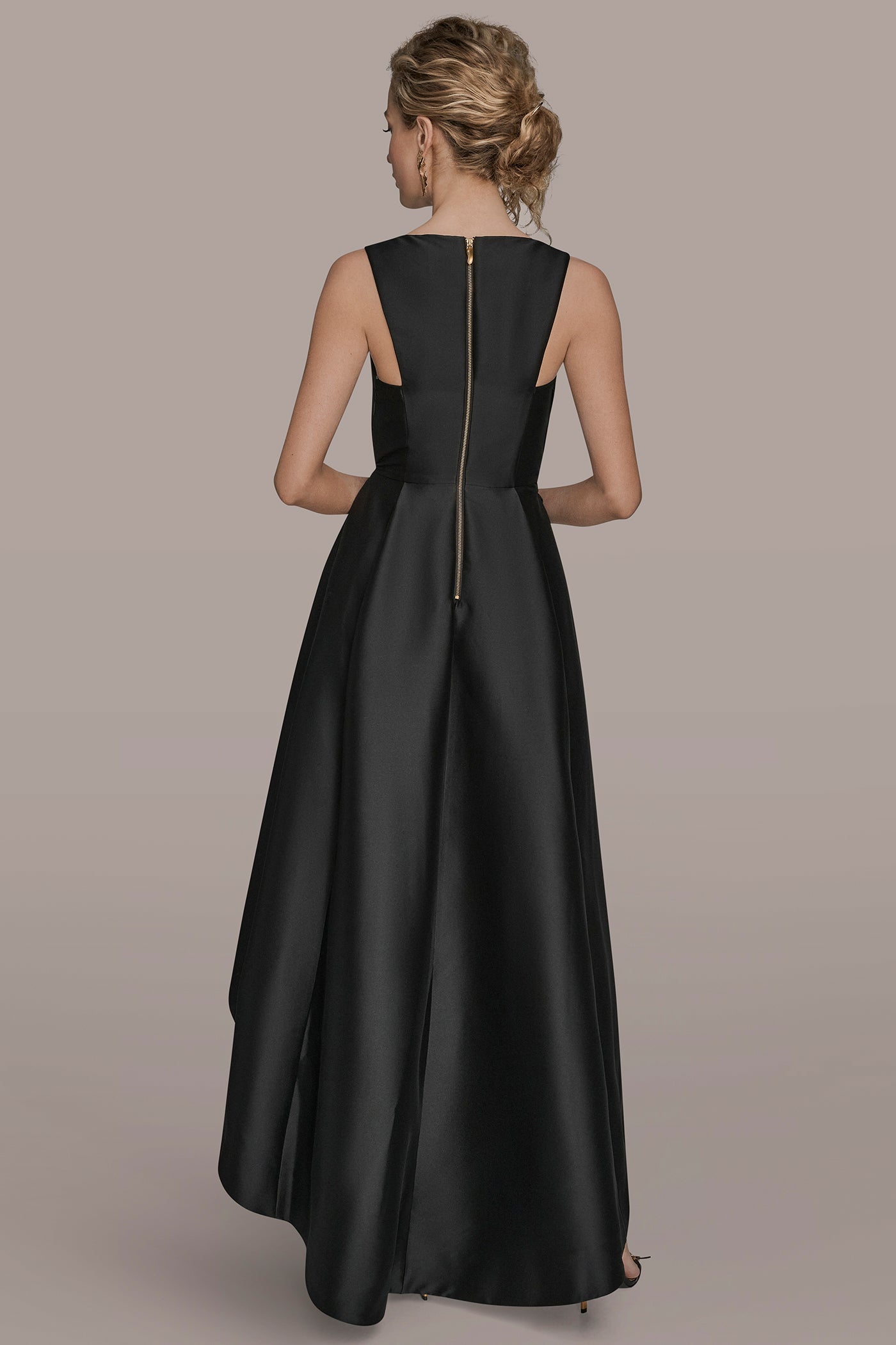 TAFFETA SLEEVELESS V-NECK HIGH-LOW GOWN | View 2 | Black Dresses