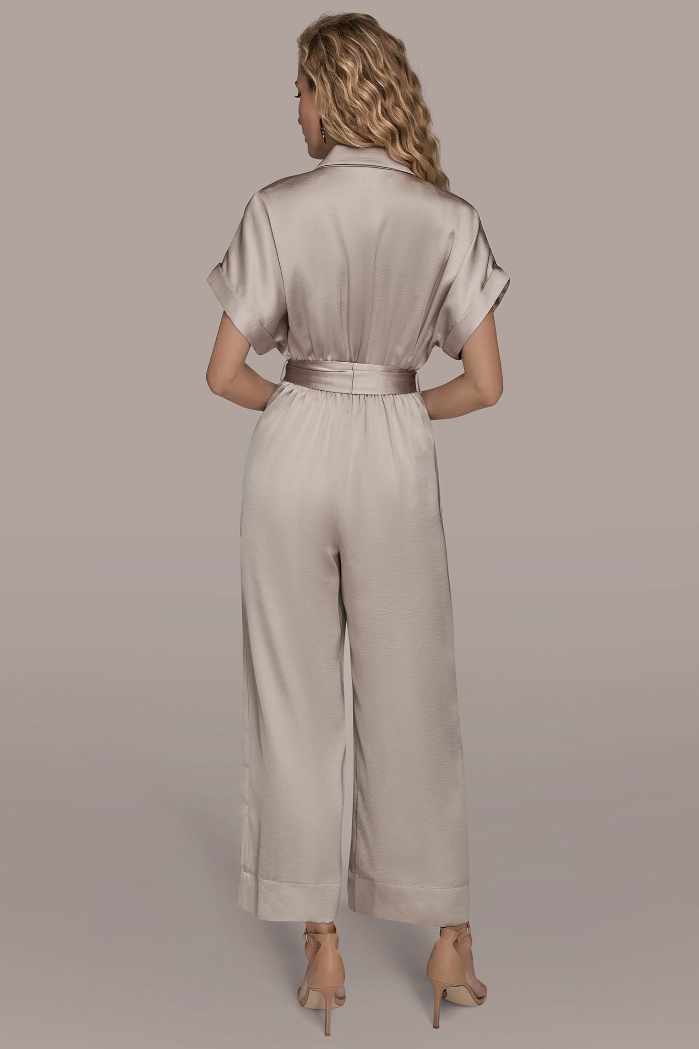 SATIN SHORT SLEEVE TIE-FRONT JUMPSUIT | View 2 | New clothing
