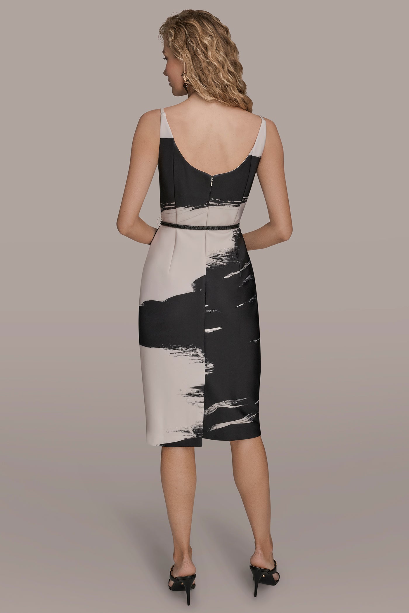 MIDI SCUBA SHEATH DRESS WITH LARIAT BELT VIEW 4 | Office to Evening Dresses