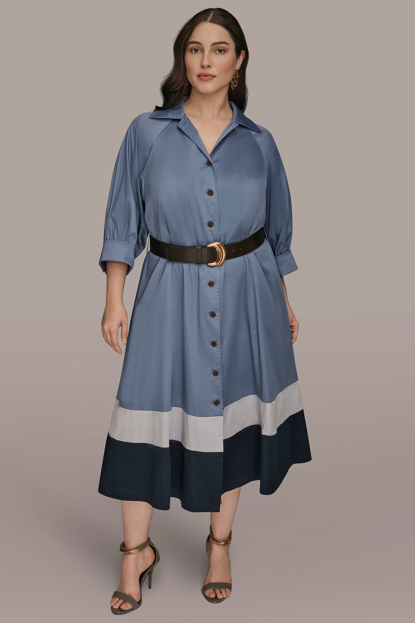 COTTON COLOR-BLOCK MIDI SHIRT DRESS VIEW 17 | New Arrivals