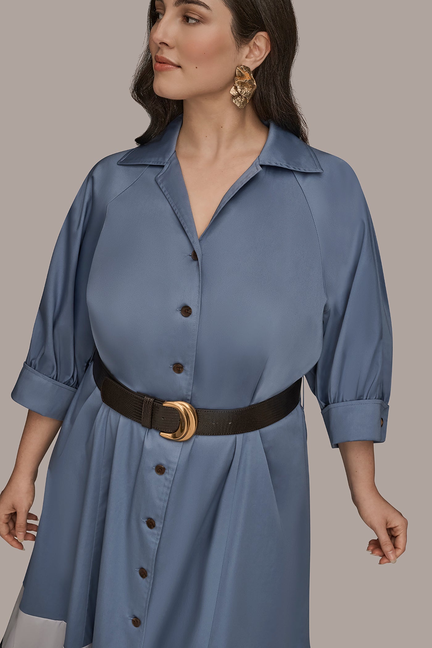 COTTON COLOR-BLOCK MIDI SHIRT DRESS VIEW 16 | New Arrivals