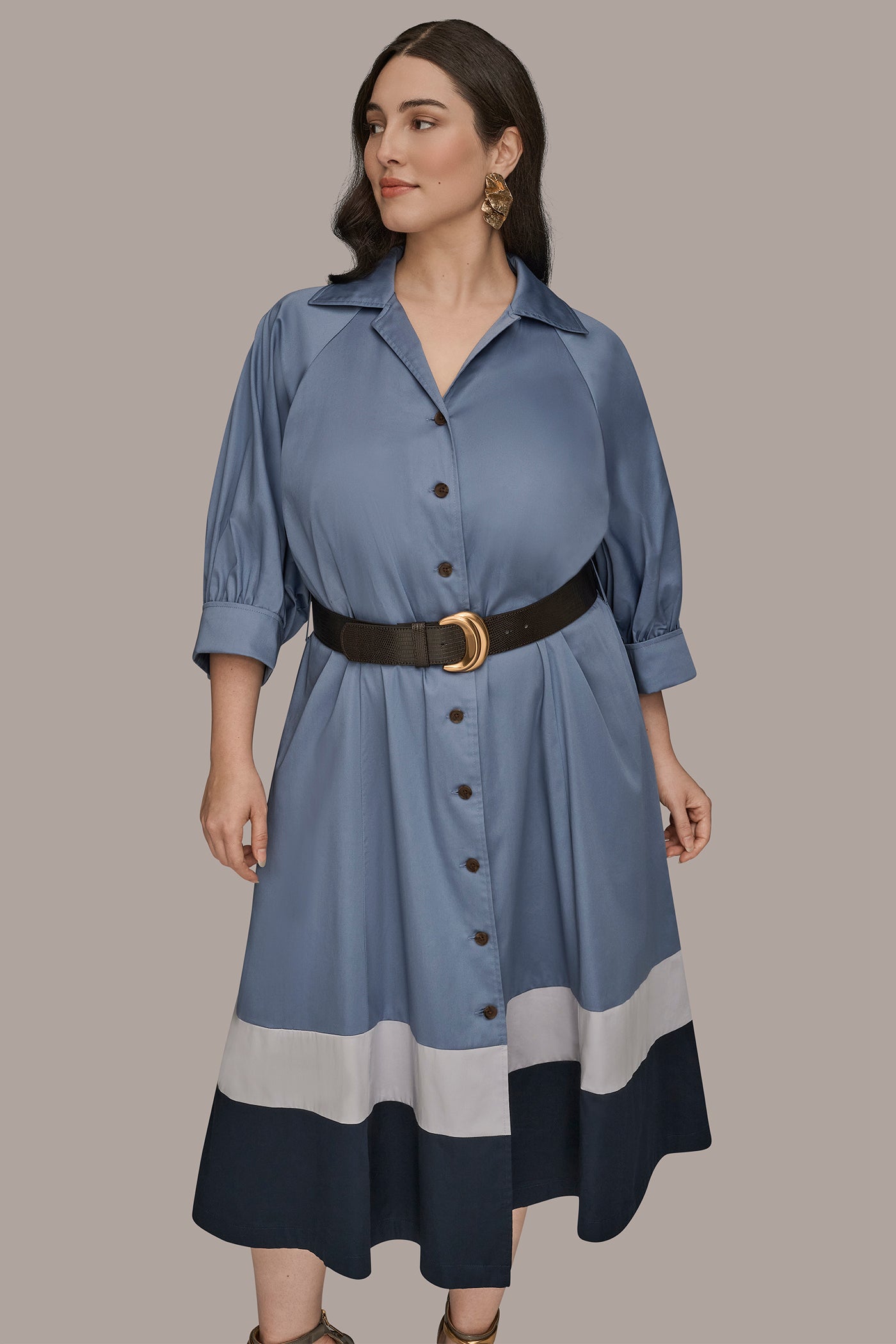 COTTON COLOR-BLOCK MIDI SHIRT DRESS VIEW 11 | New Arrivals