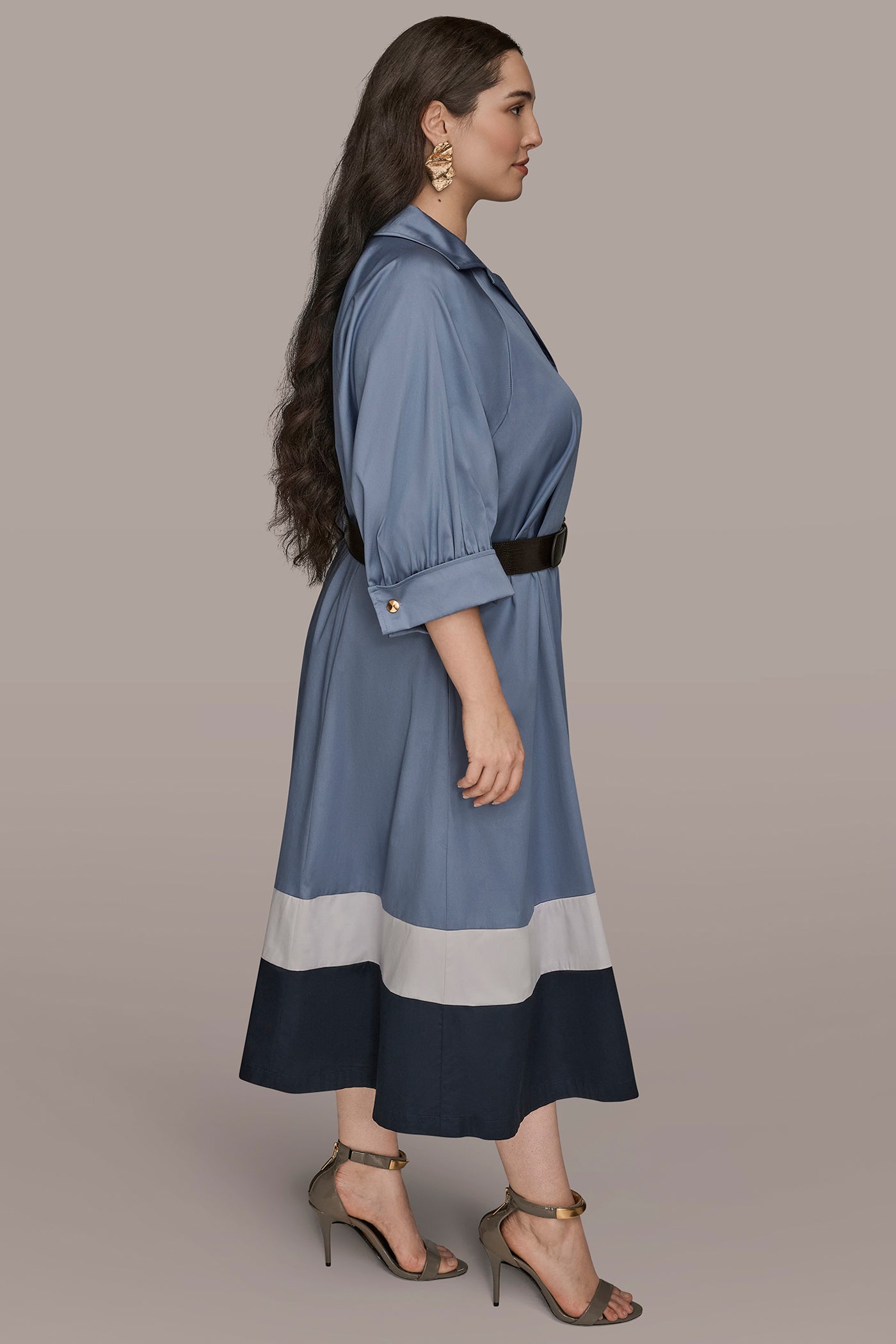 COTTON COLOR-BLOCK MIDI SHIRT DRESS VIEW 14 | New Arrivals