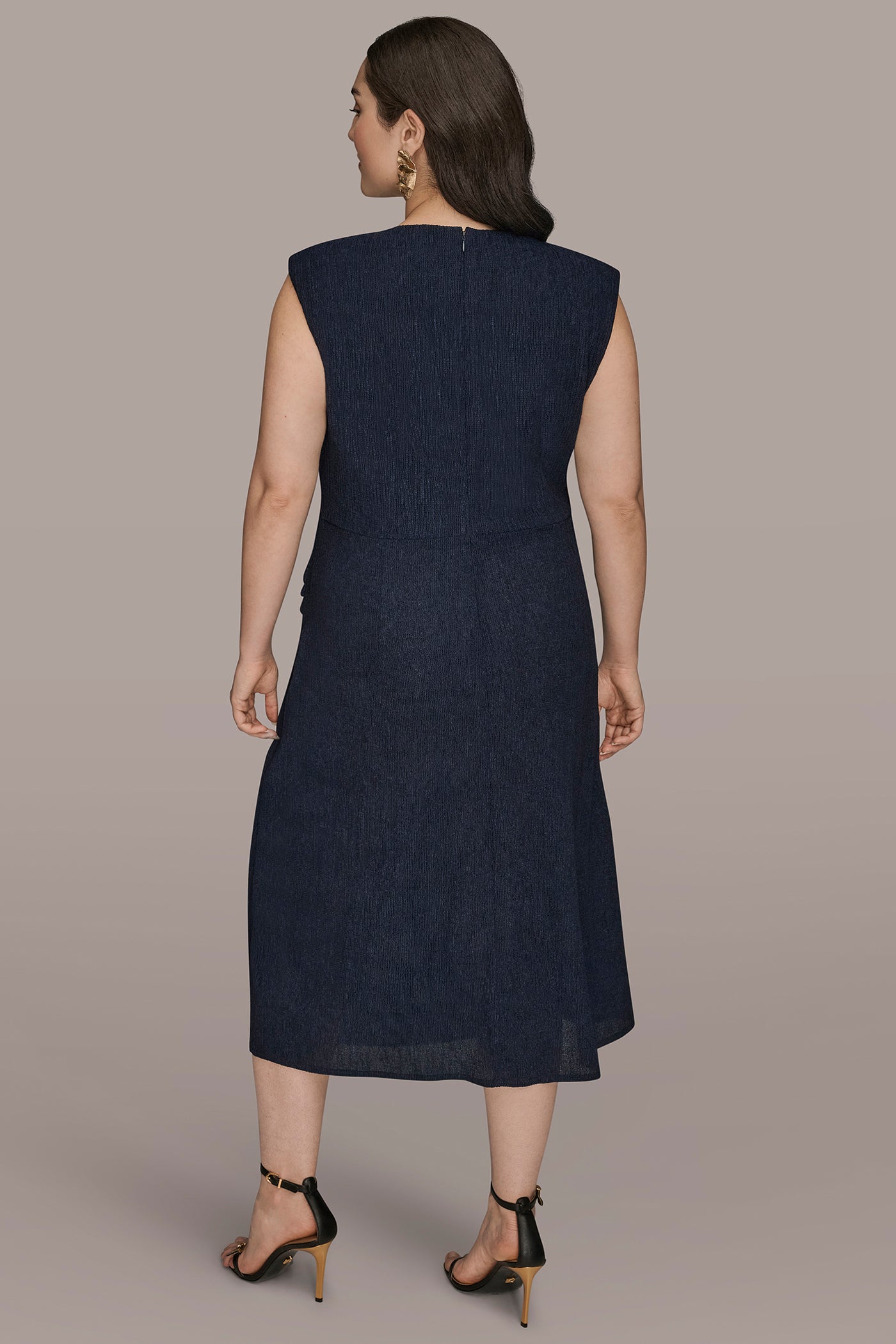 CRINKLED SLEEVELESS RUCHED MIDI DRESS VIEW 8 | Clothing