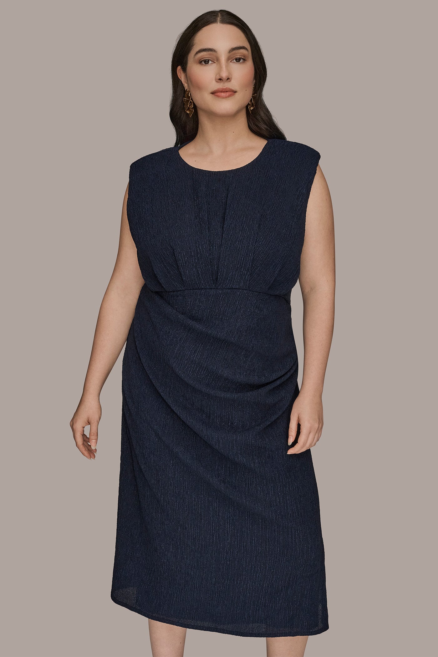CRINKLED SLEEVELESS RUCHED MIDI DRESS VIEW 10 | Clothing