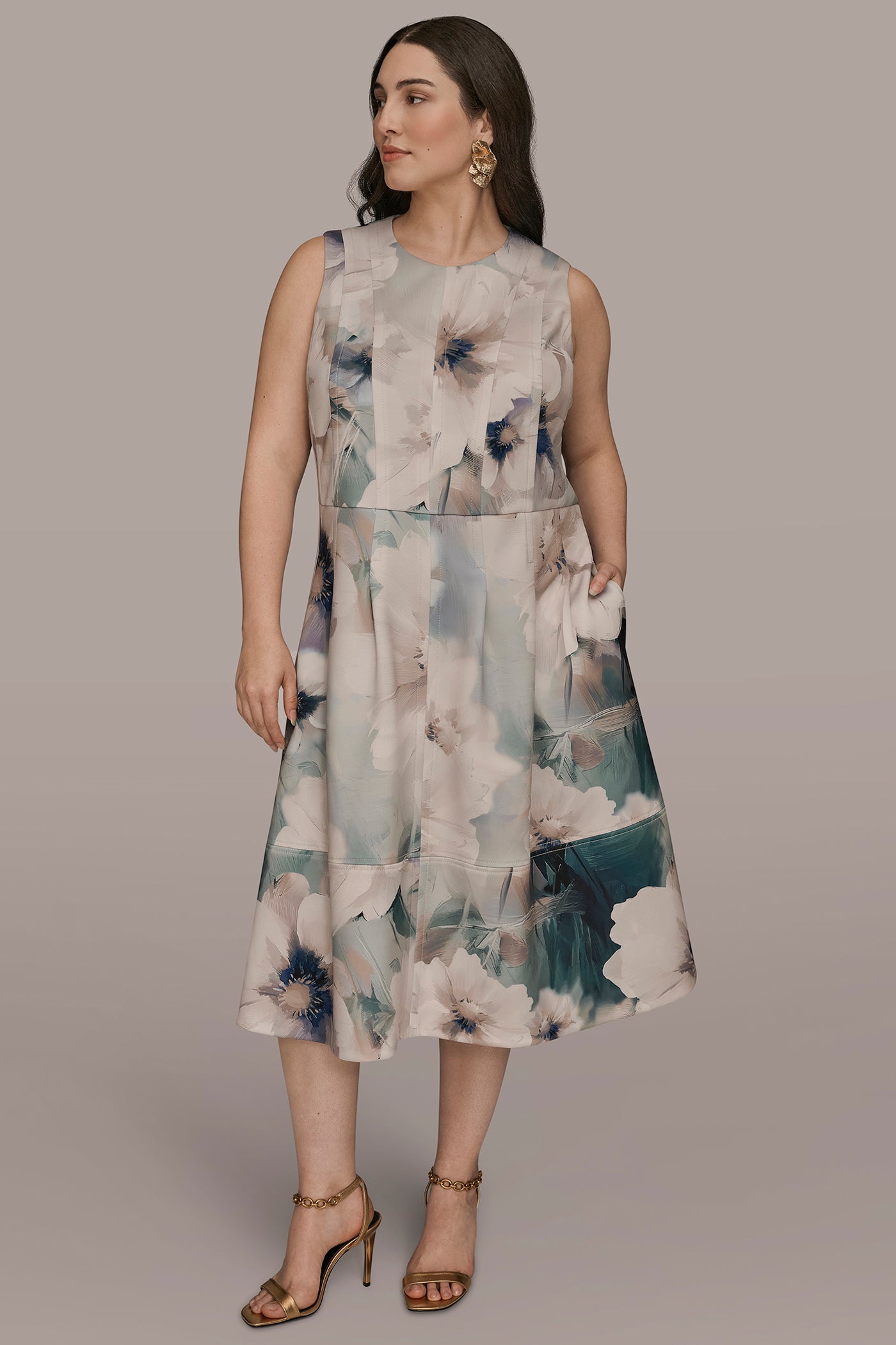 FLORAL SLEEVELESS MIDI DRESS VIEW 17 | Cocktail & Party